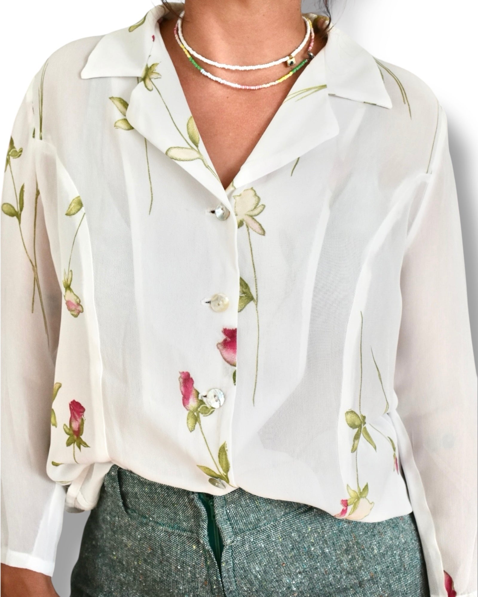 Vintage 3/4 Sleeve Sheer Floral Blouse