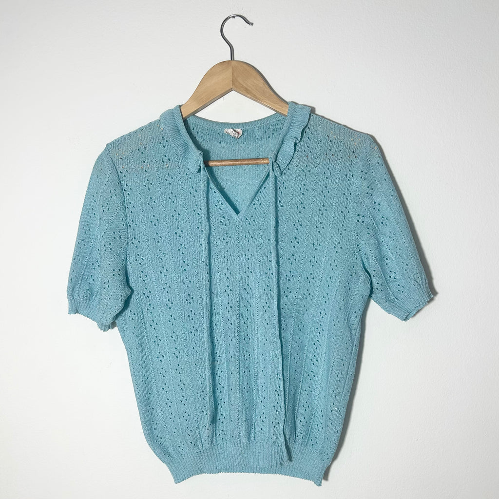 Vintage Blue Pointelle Knit Top
