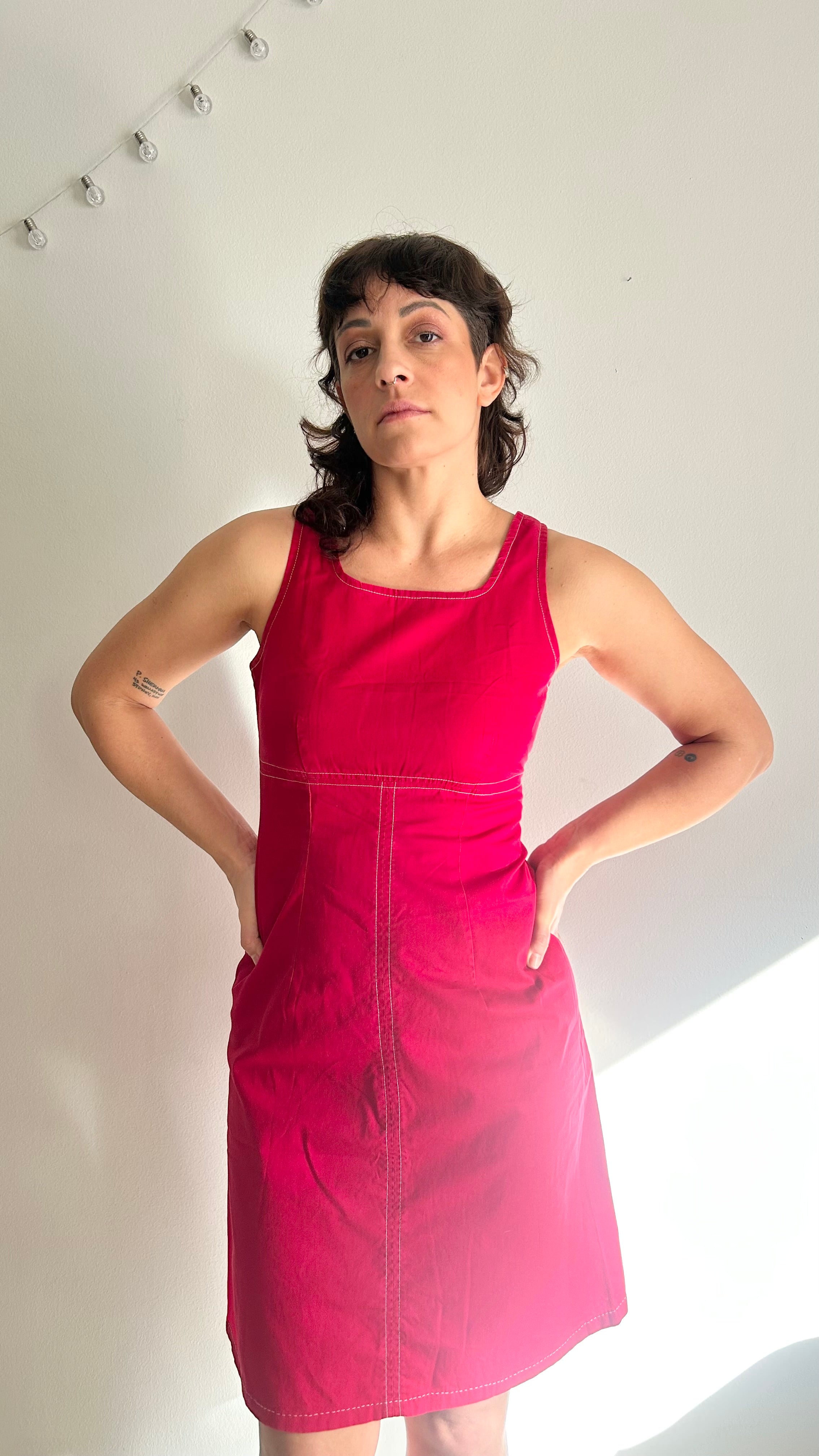 Vintage 90s Minimalist Ruby Red Pinafore Dress