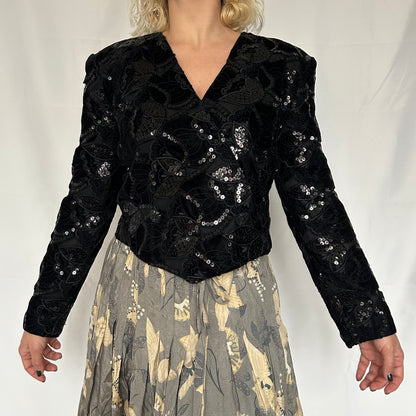 Vintage Velvet & Sequins Crop Blazer