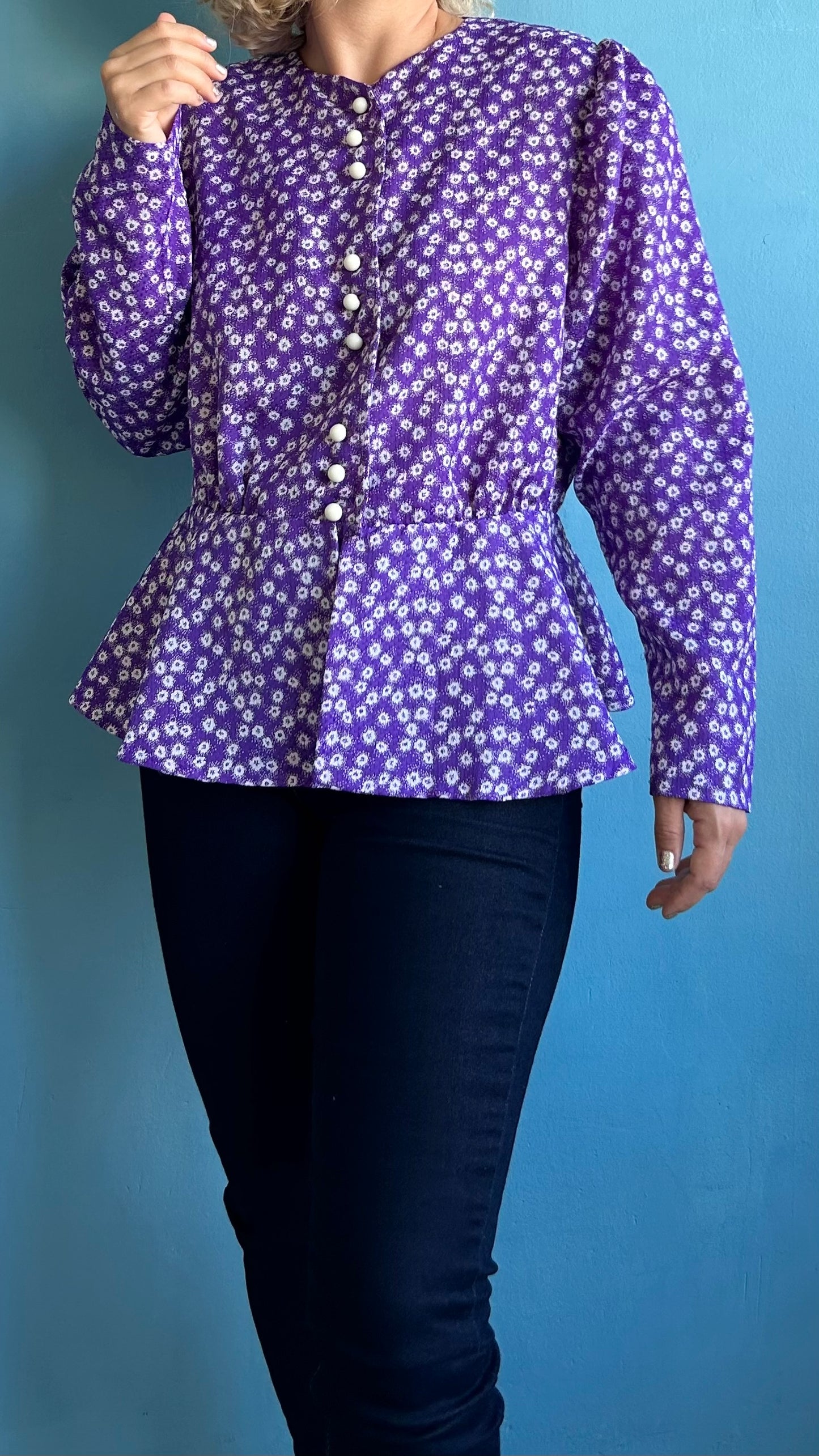 Vintage Purple Puff Long Sleeve Blouse