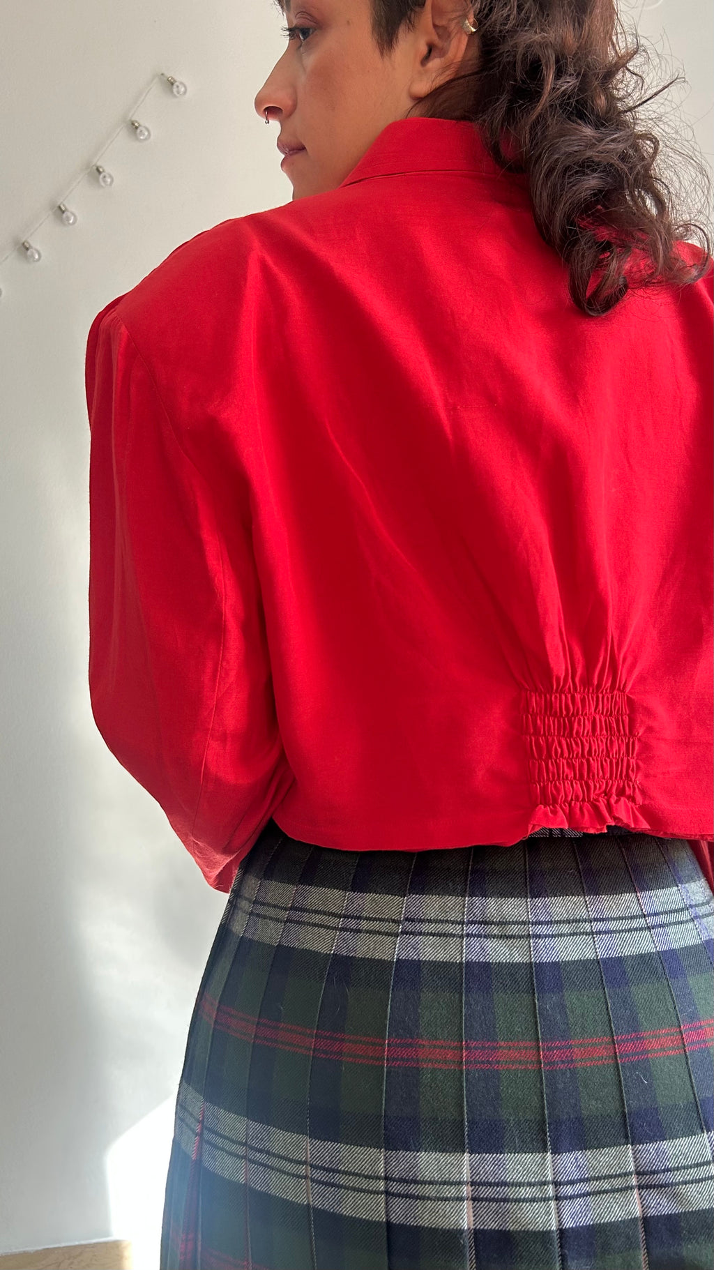 Vintage 80s "Power Chic" Red Cropped Silk Blazer