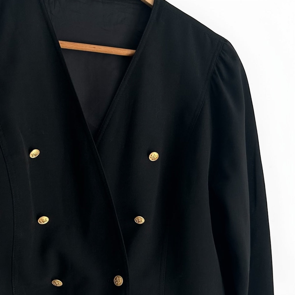 90s Cropped Black Blazer • Double-Breasted Gold Buttons