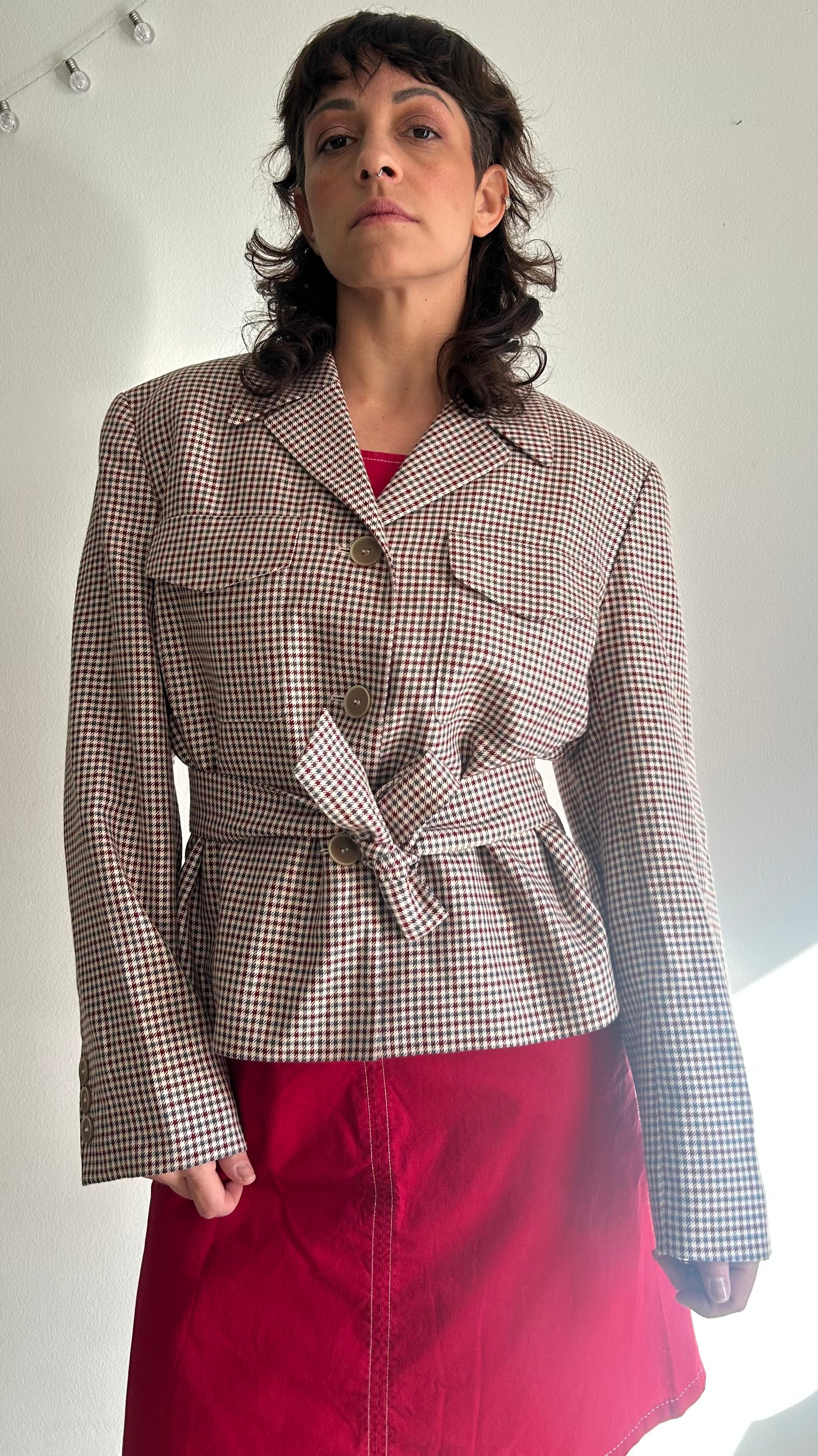 Vintage Check Belted Virgin Wool Blazer