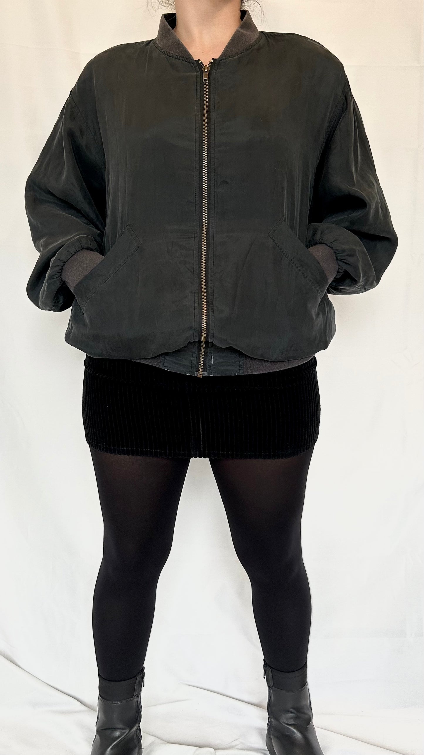 Vintage Black Bomber Jacket 100% Silk