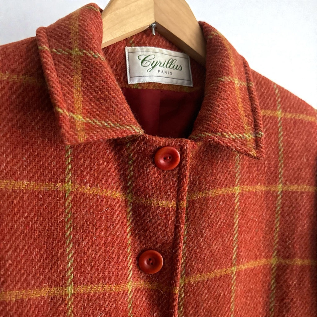 Cyrillus Paris 100% Virgin Wool Orange Plaid Jacket