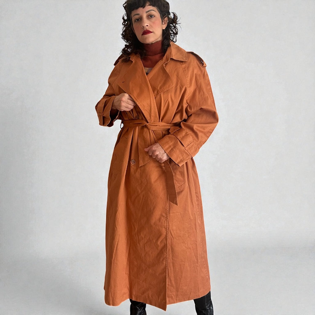 Vintage Oversized Trench Coat - Rust Terracotta