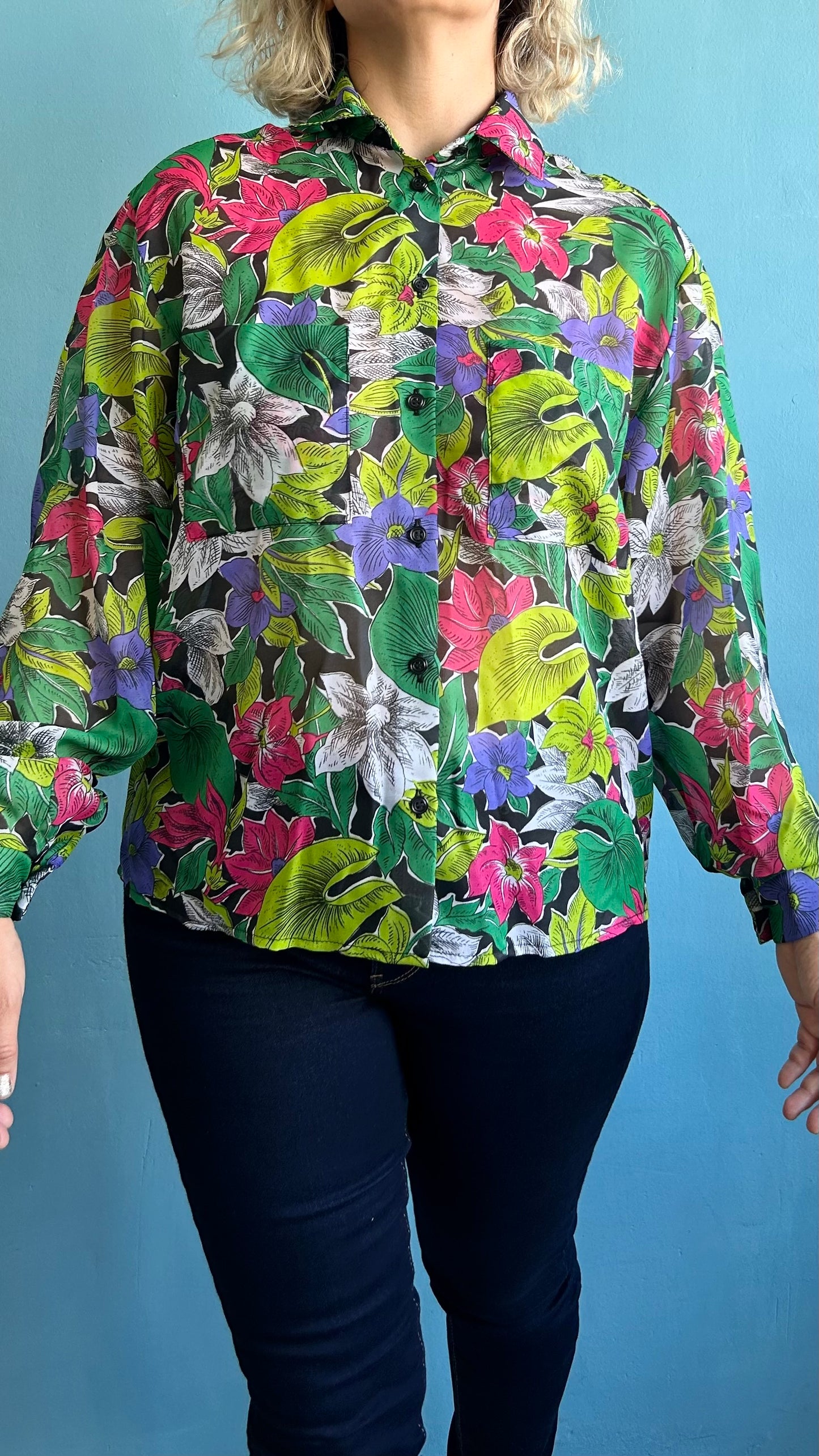 Vintage See Through Floral Blouse