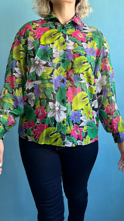 Vintage See Through Floral Blouse