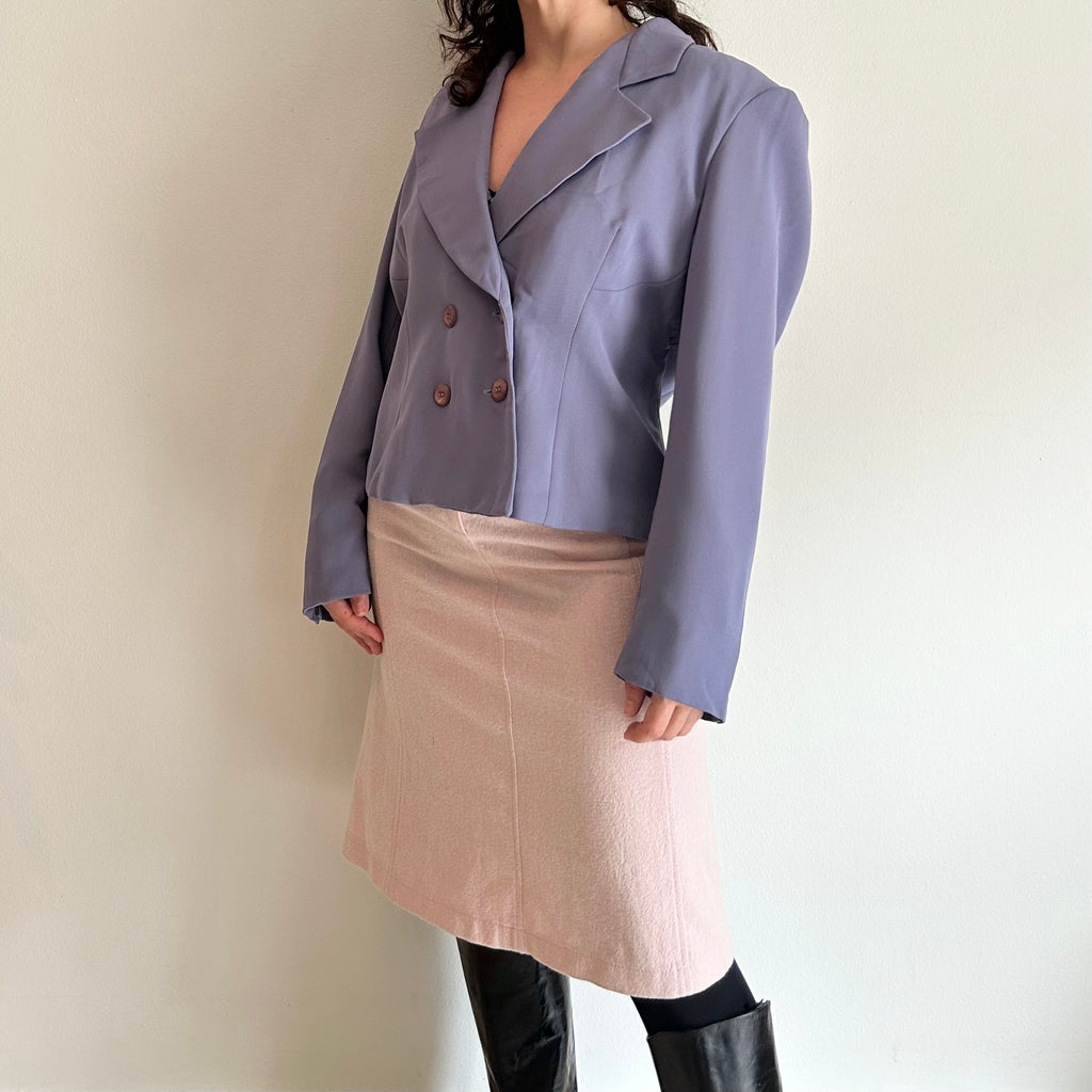 Vintage Cropped Double-Breasted Blazer in Greyish Lilac