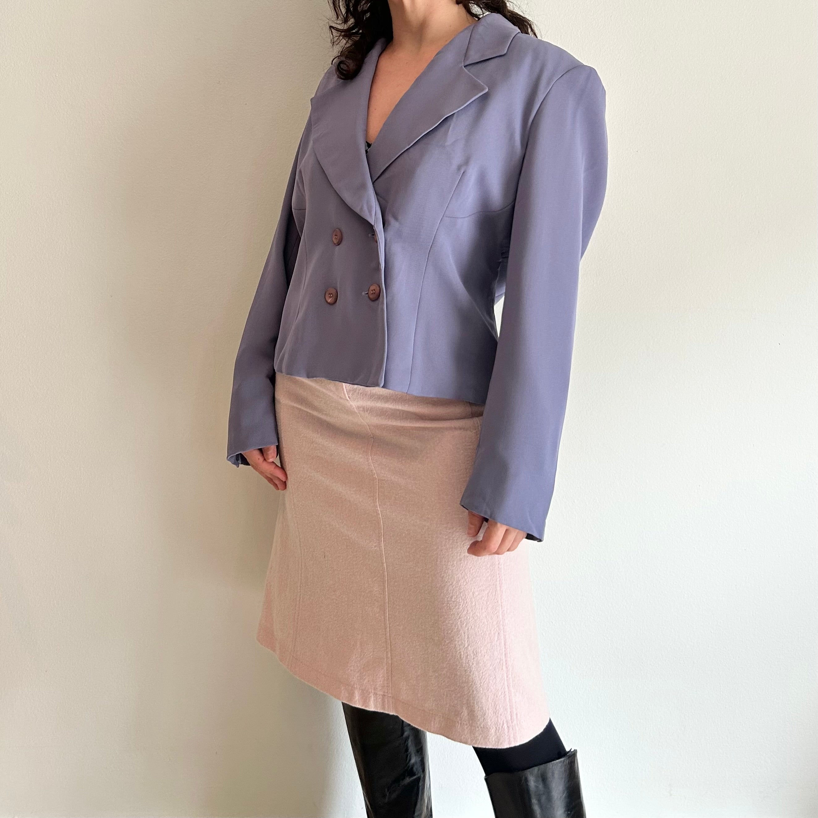 Vintage Cropped Double-Breasted Blazer in Greyish Lilac