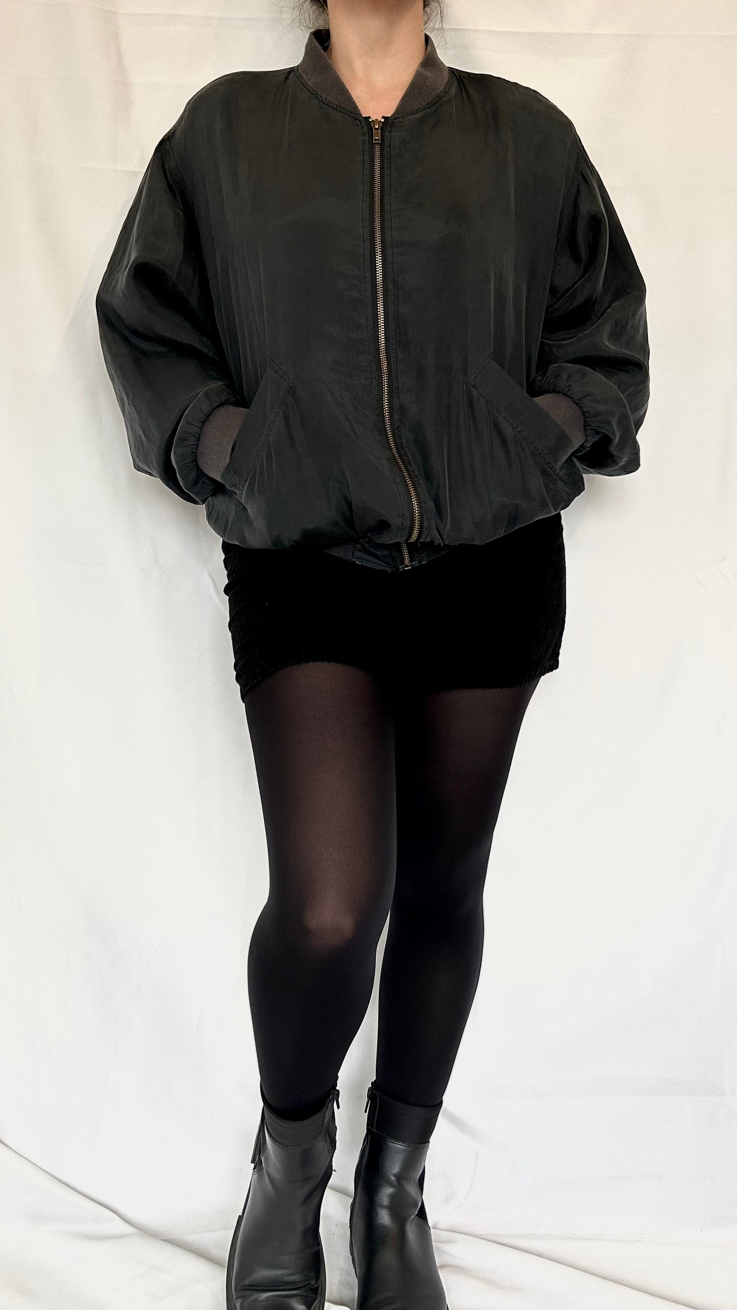 Vintage Black Bomber Jacket 100% Silk