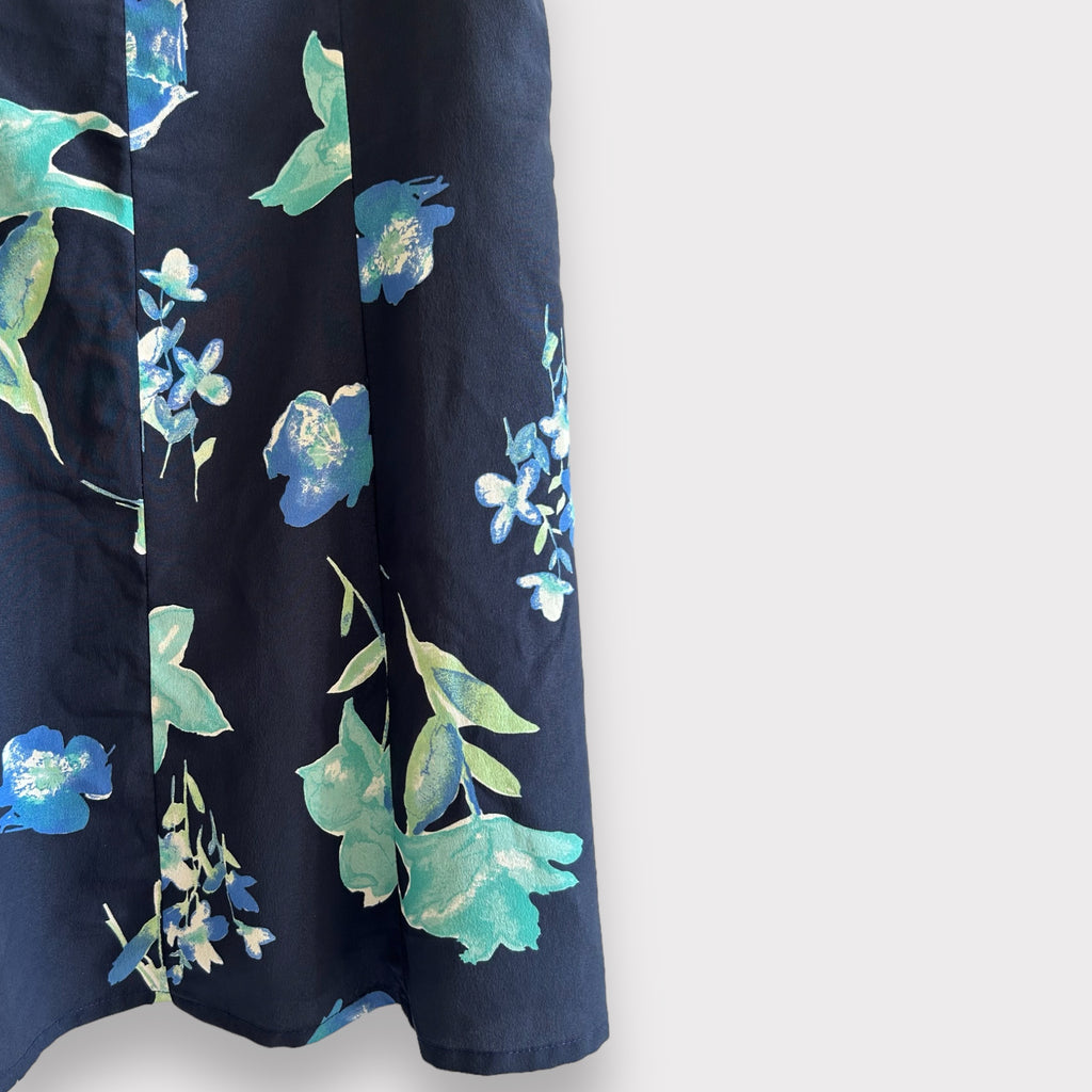 Vintage Handmade Dark Blue Floral Mini Dress
