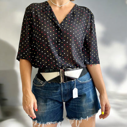 80’s See through Polka Dot Blouse with Shoulder Pads (removable)