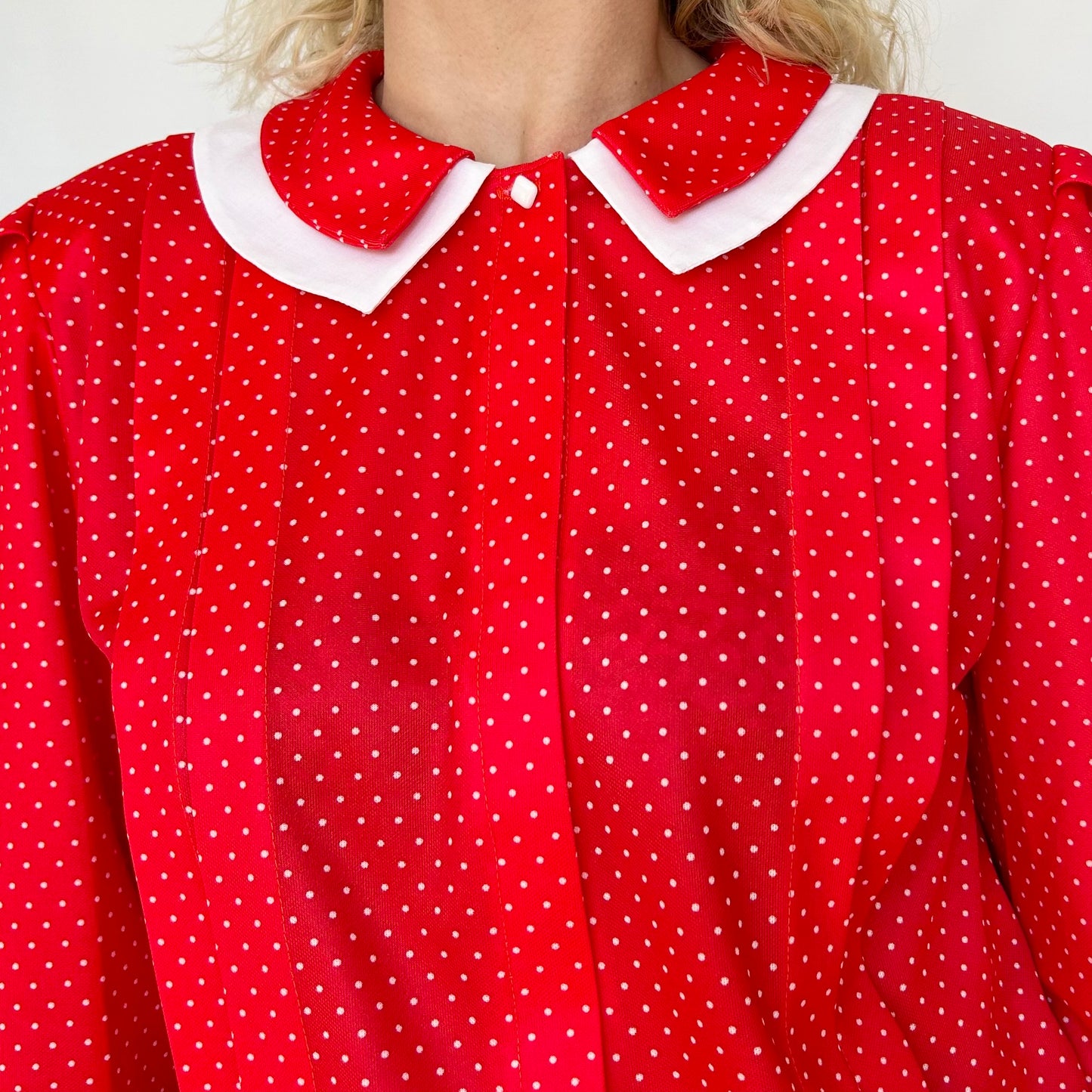 Vintage Polka Dot Long Sleeve Shirt with Shoulder Pads