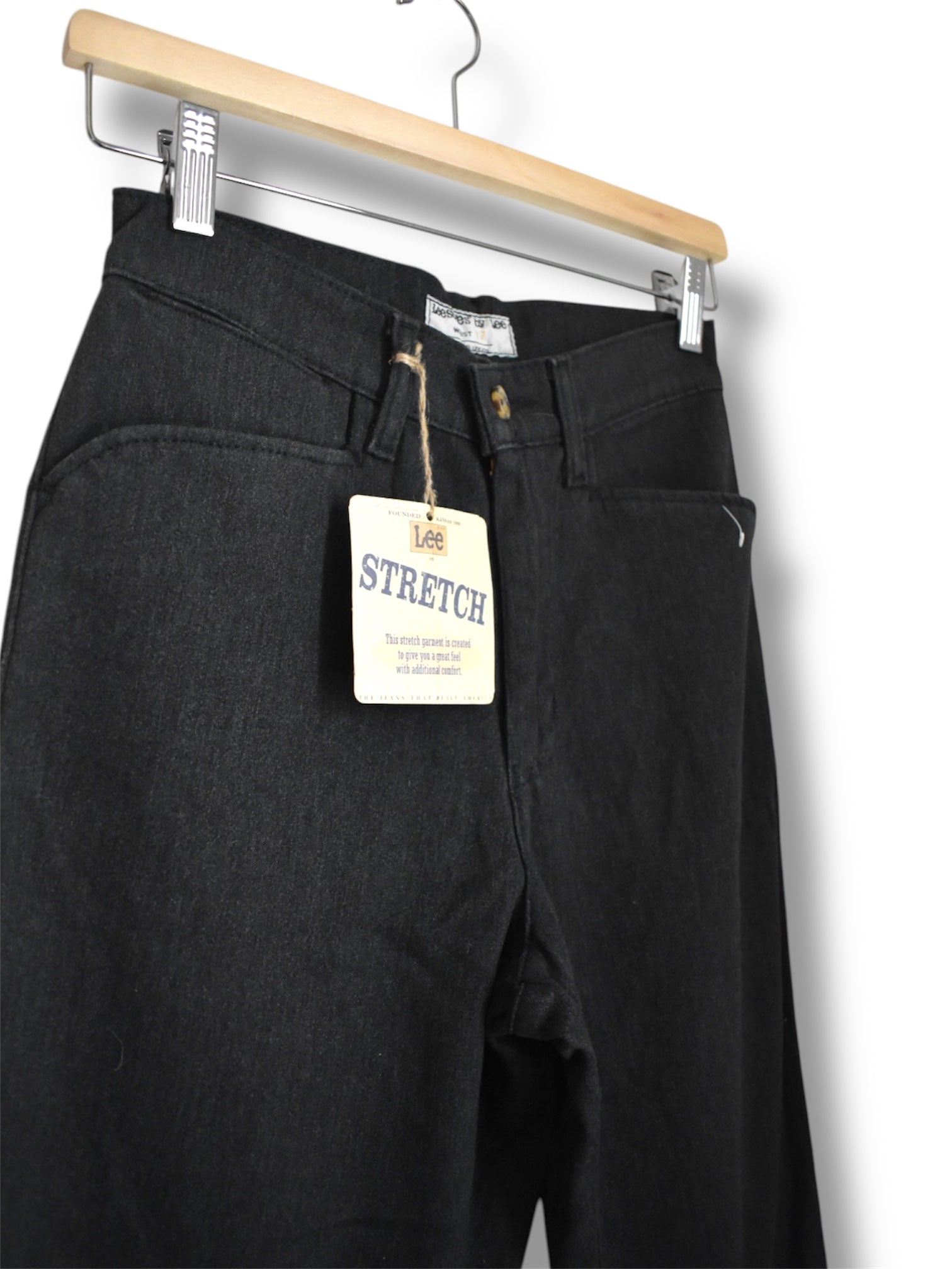 Vintage 1970s–80s Lee Leesures Women’s Slim Fit Dark Grey Stretch Pants – Deadstock with Tags