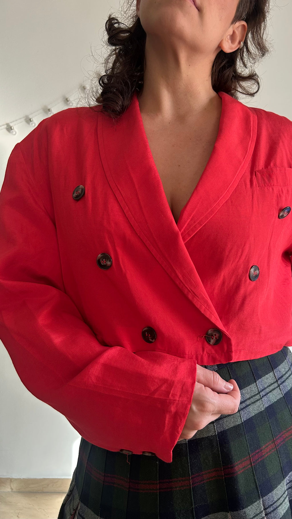 Vintage 80s "Power Chic" Red Cropped Silk Blazer