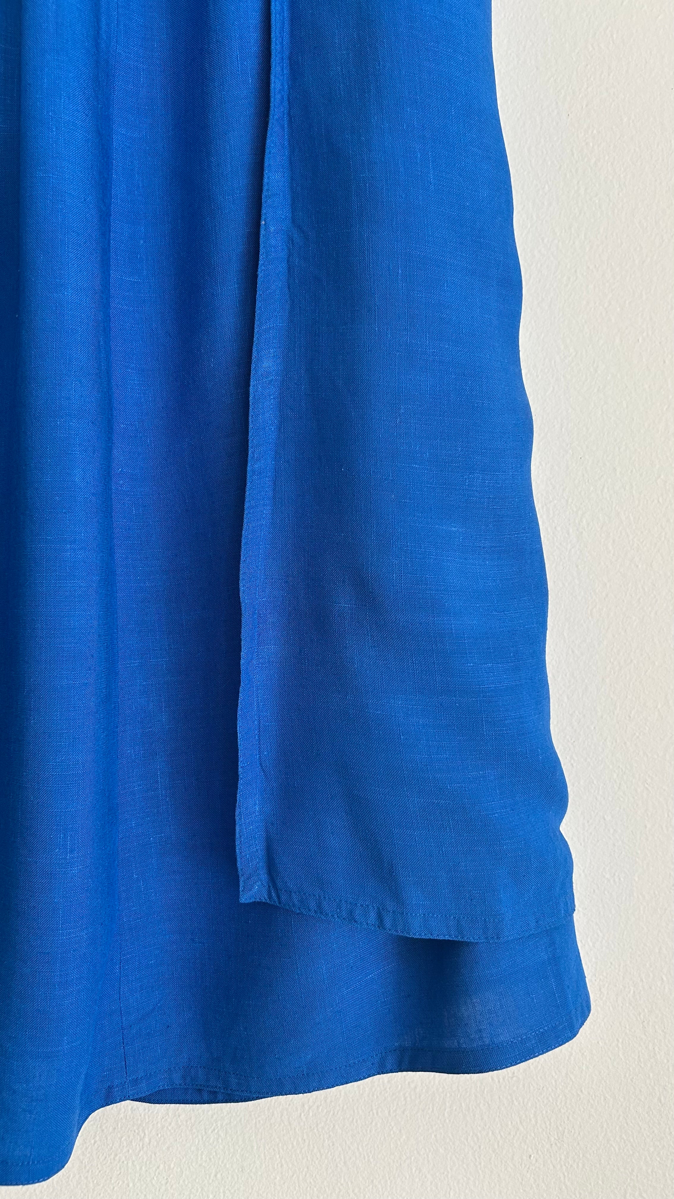 Vintage 1970s Royal Blue Linen Midi Skirt