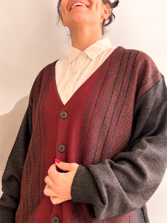 Vintage Dark Grey / Bordeaux Cardigan