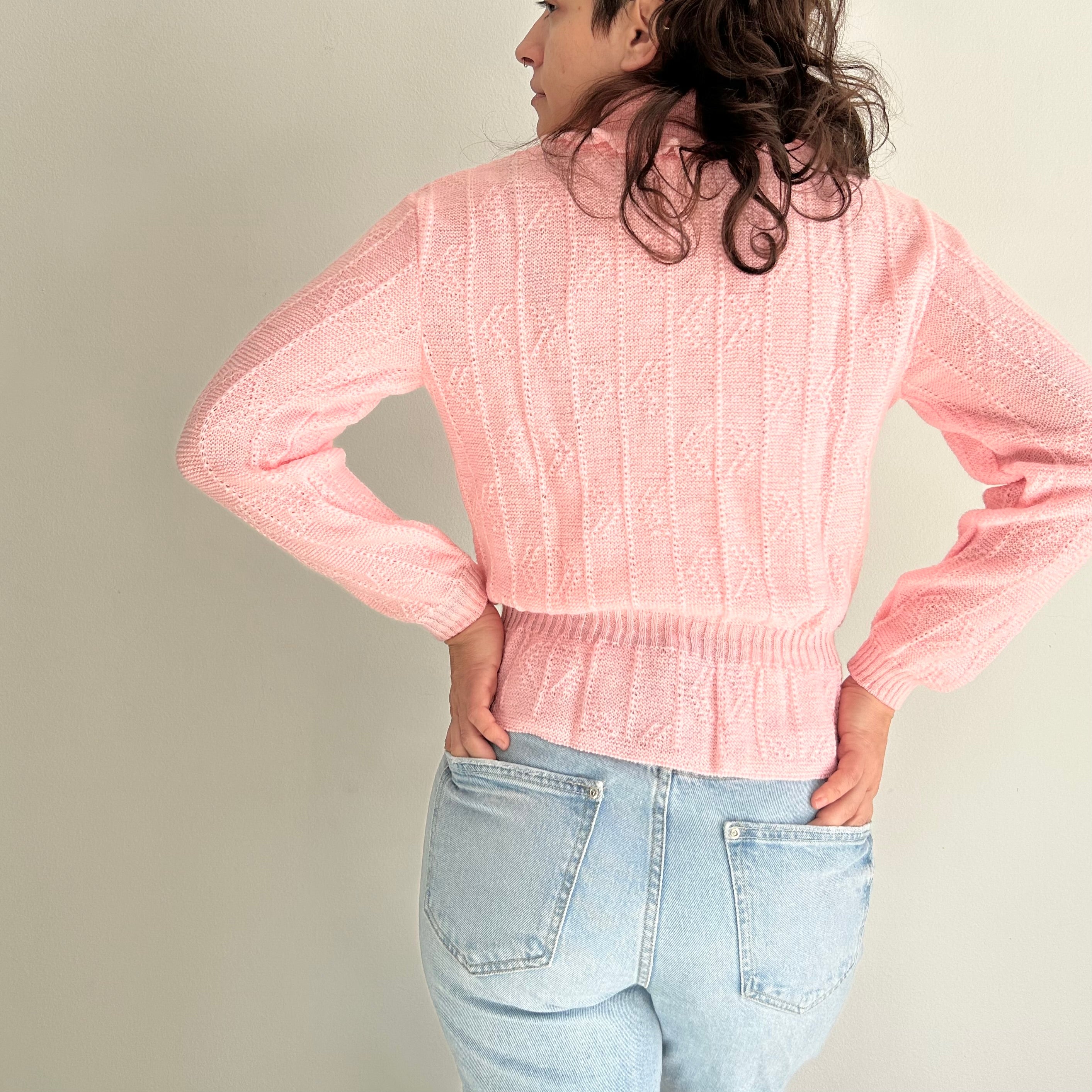Vintage Romantic Pastel Pink Virgin Wool Cardigan