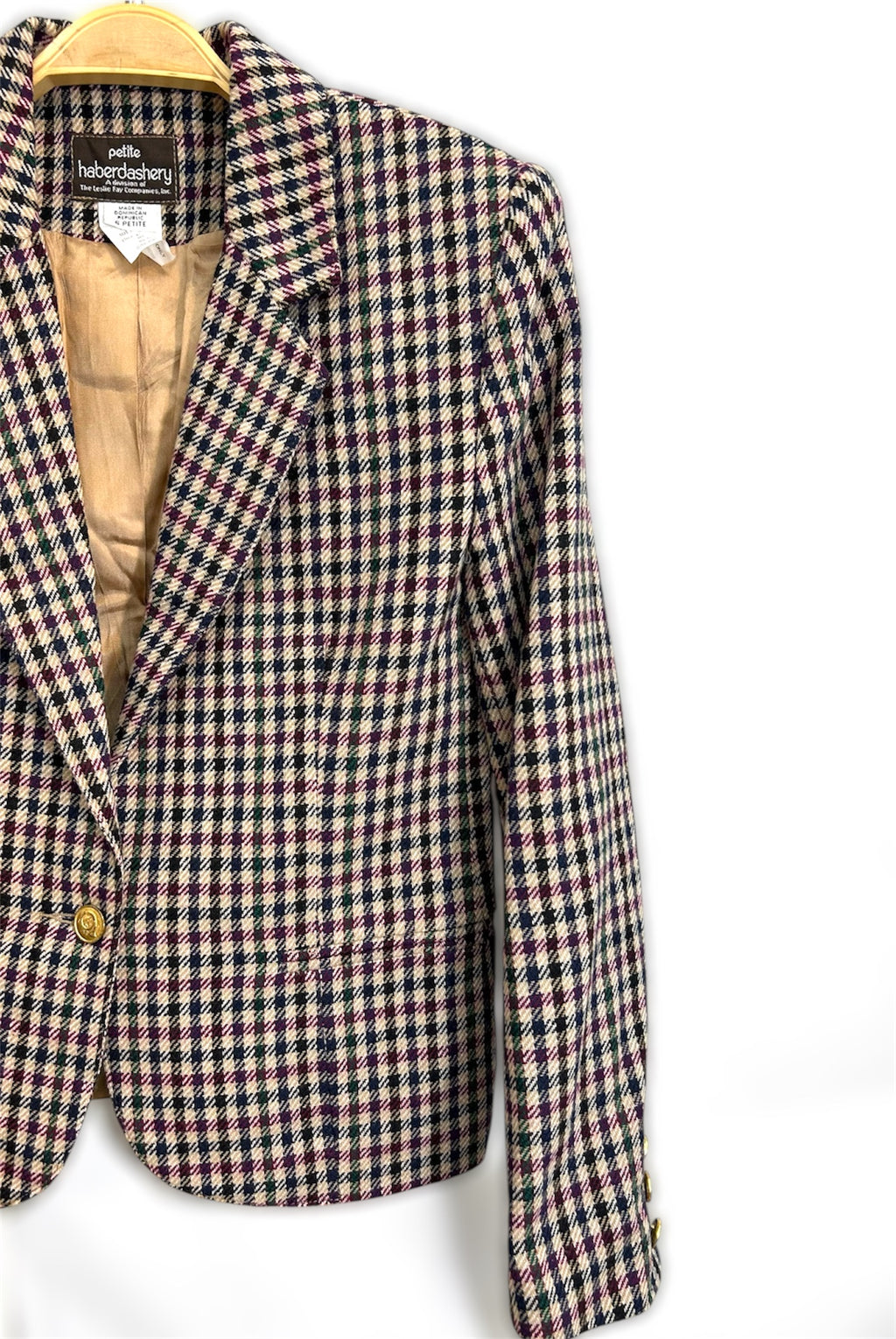 Vintage Wool Blend Blazer – Classic Check Pattern