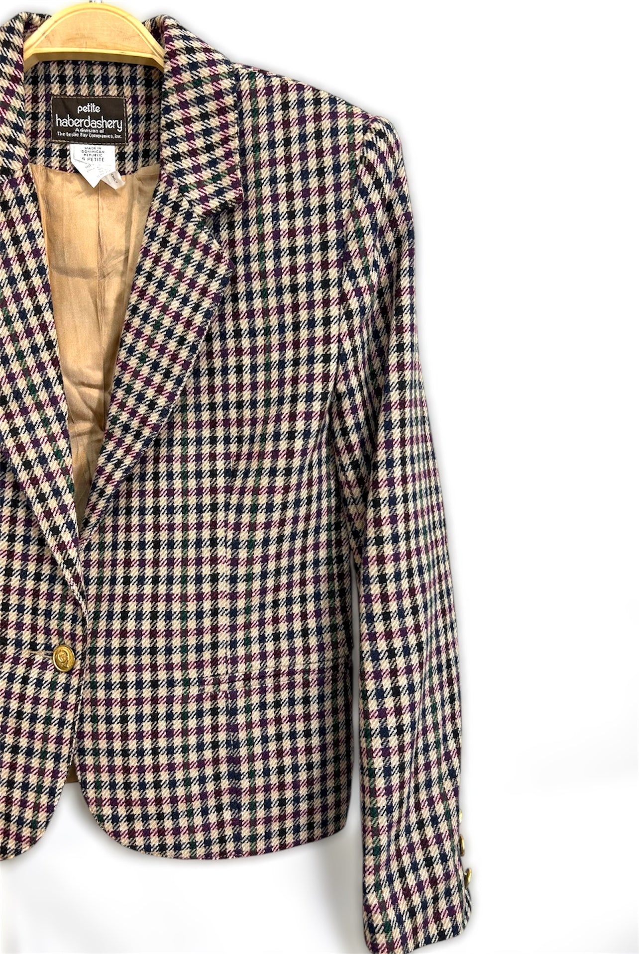 Vintage Wool Blend Blazer – Classic Check Pattern
