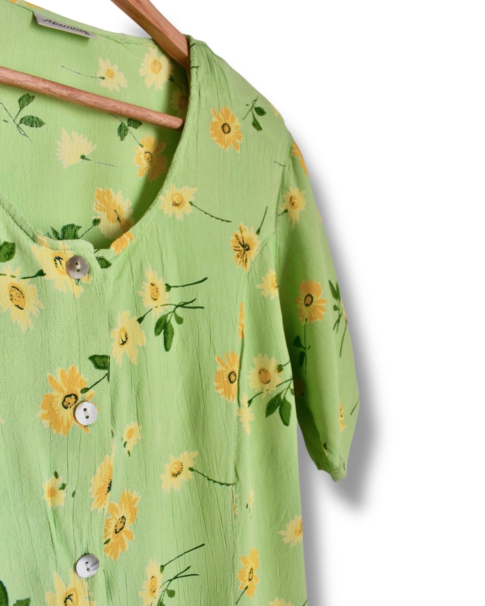 Vintage 80s/90s Green Floral Midi Dress – 100% Viscose