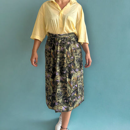 Vintage Patterned Midi Flared Skirt