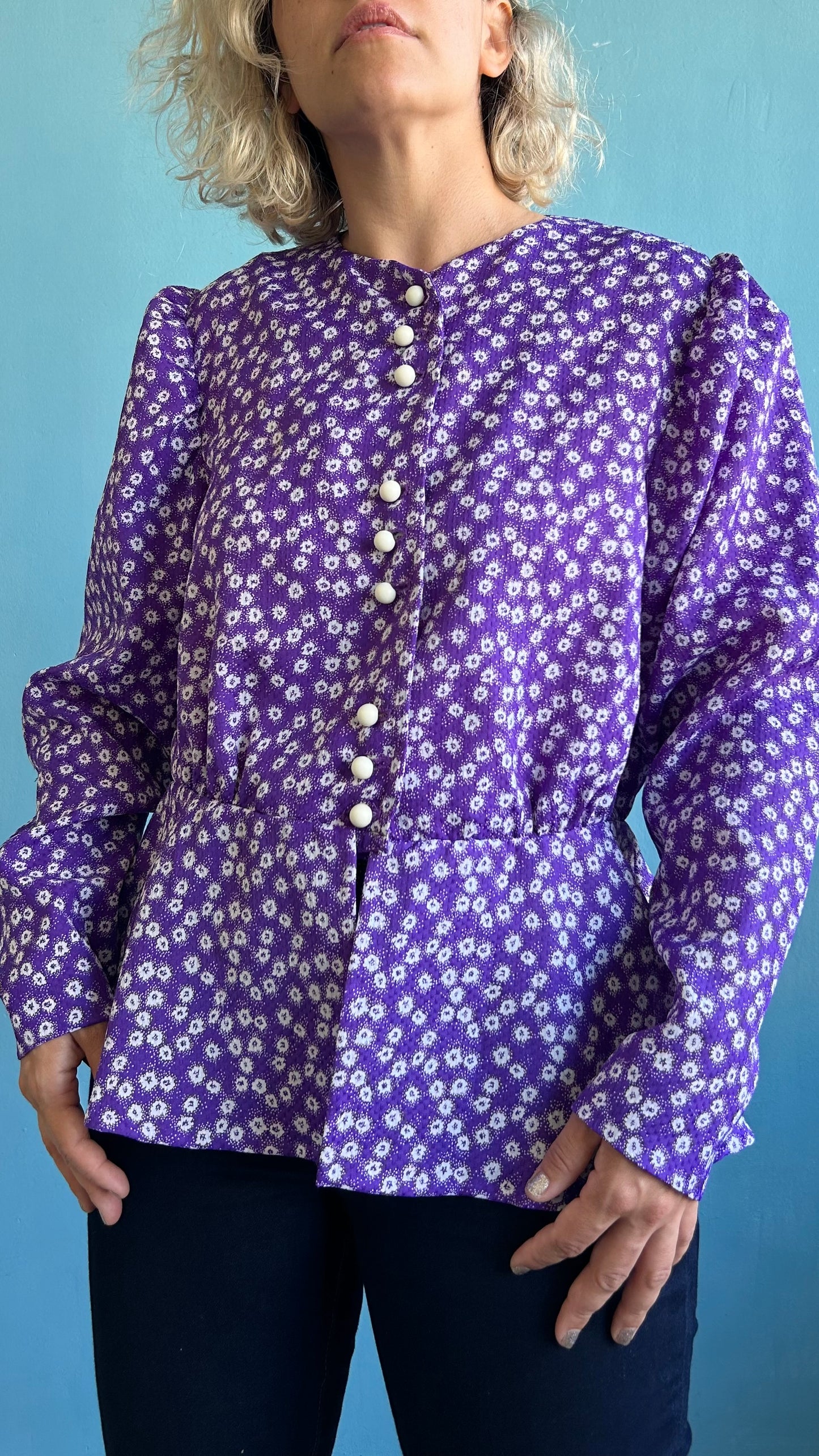 Vintage Purple Puff Long Sleeve Blouse