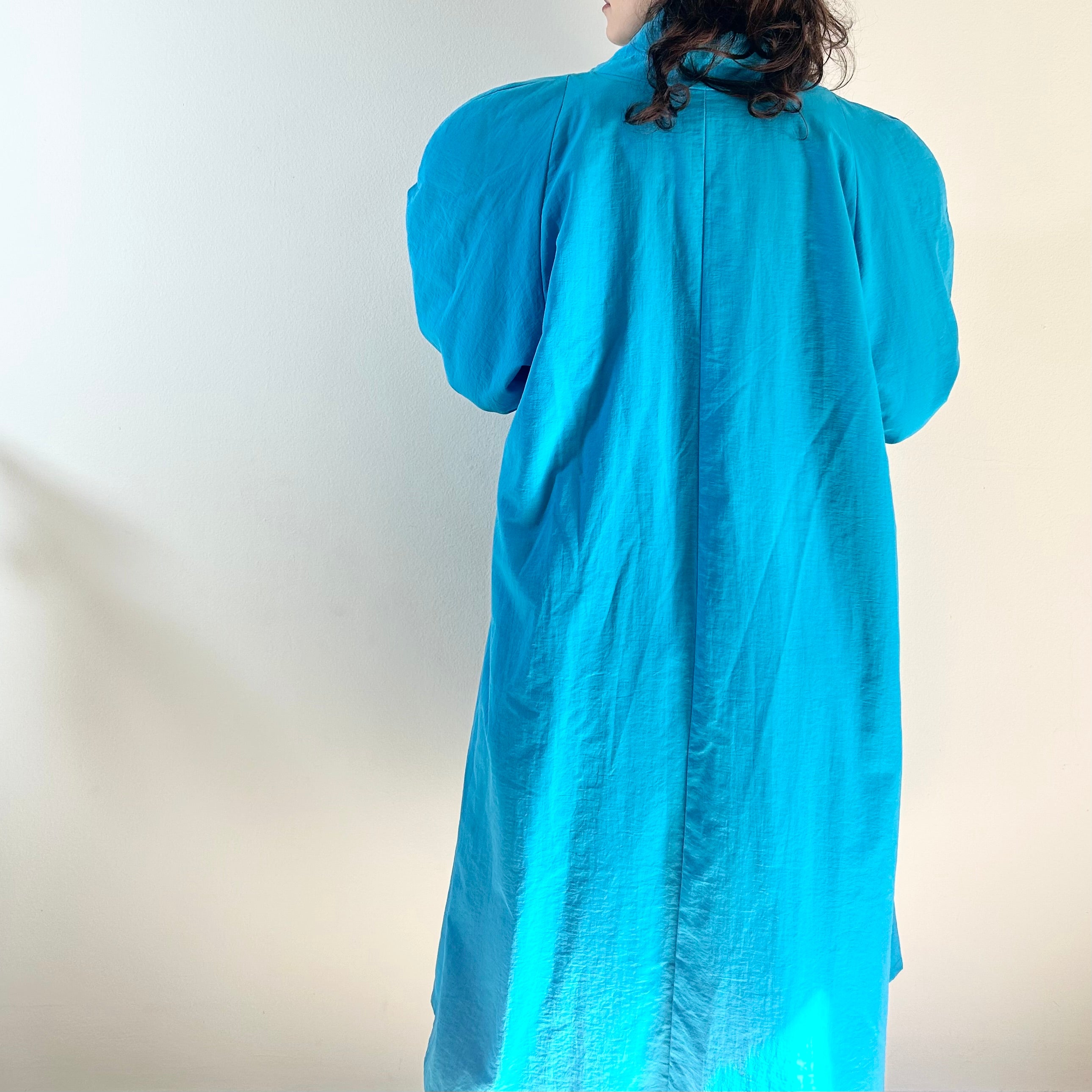 90s Teal Avant-Garde Pleated Duster Coat