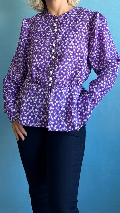 Vintage Purple Puff Long Sleeve Blouse