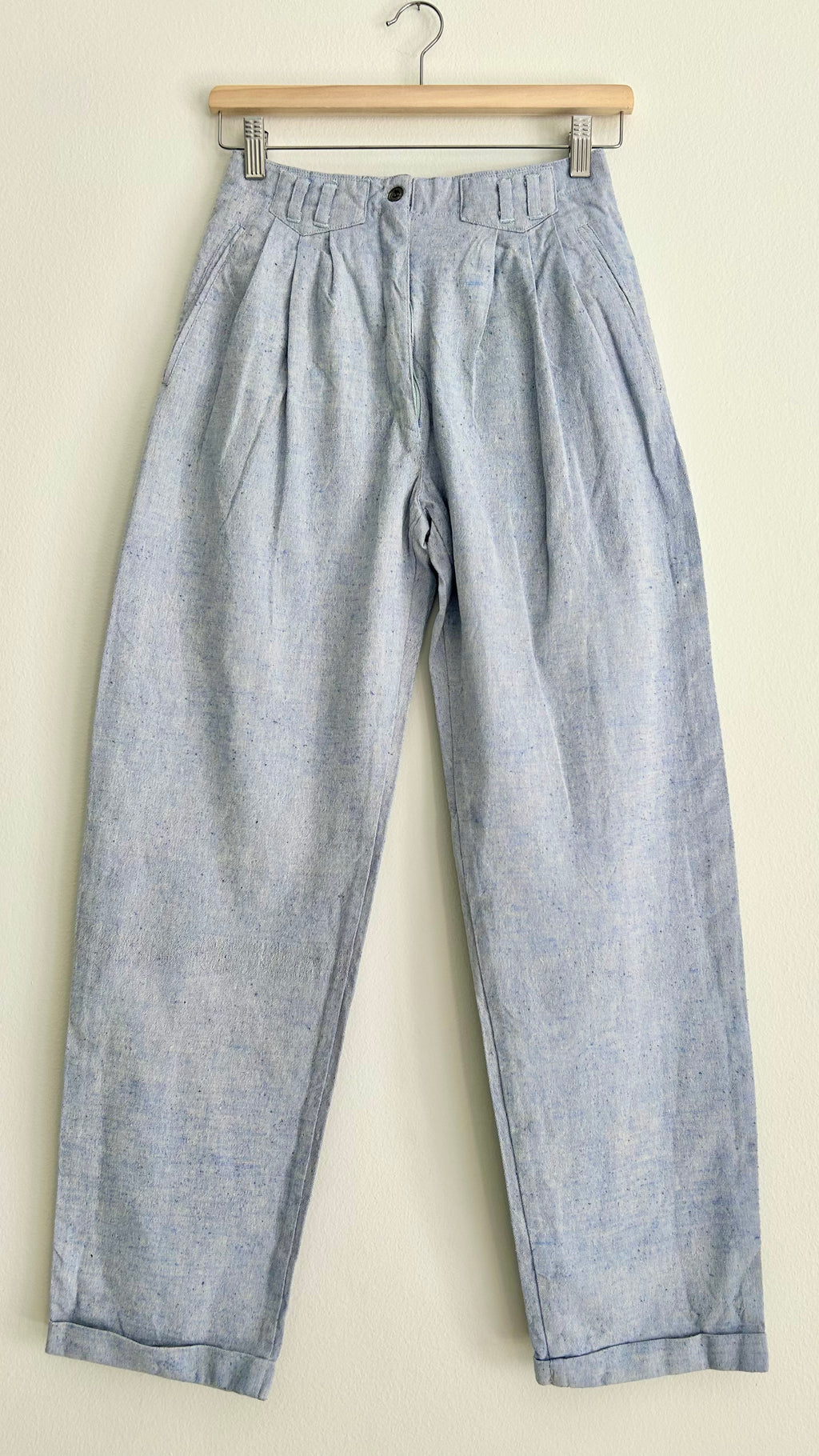 Vintage 1980s High-Waist Cotton Pants | Light Blue | XS–S