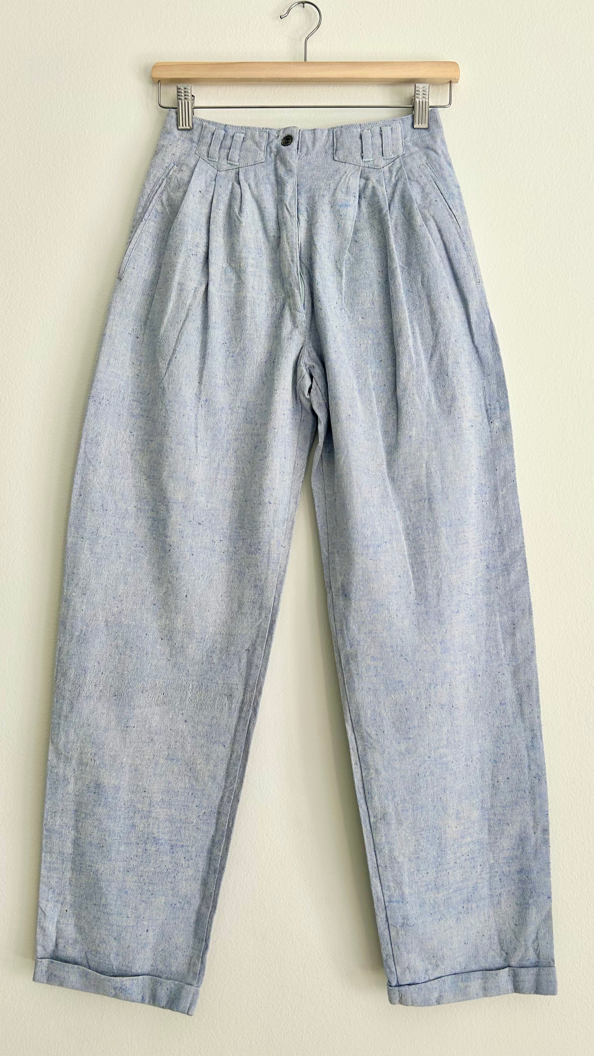Vintage 1980s High-Waist Cotton Pants | Light Blue | XS–S