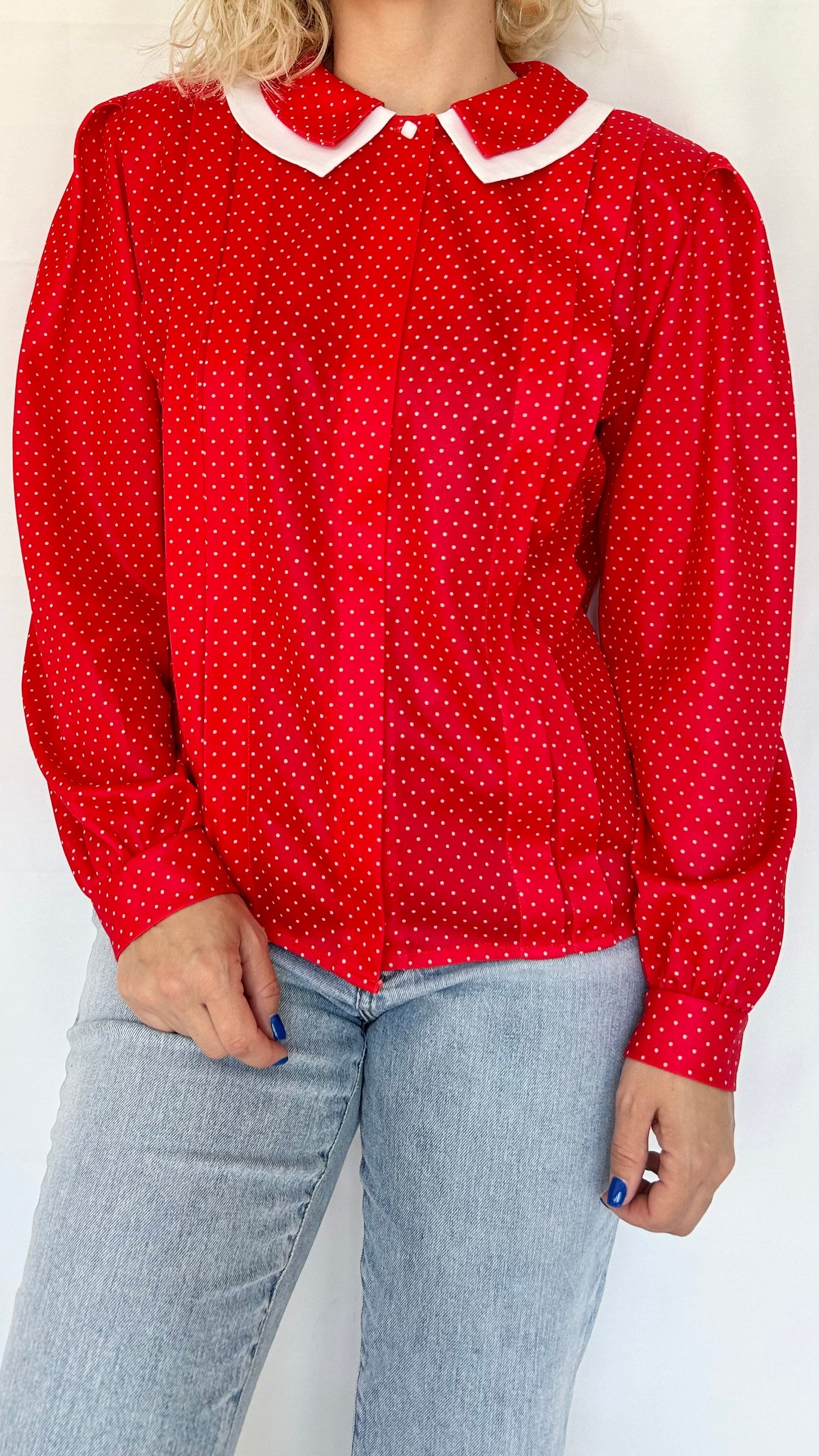 Vintage Polka Dot Long Sleeve Shirt with Shoulder Pads