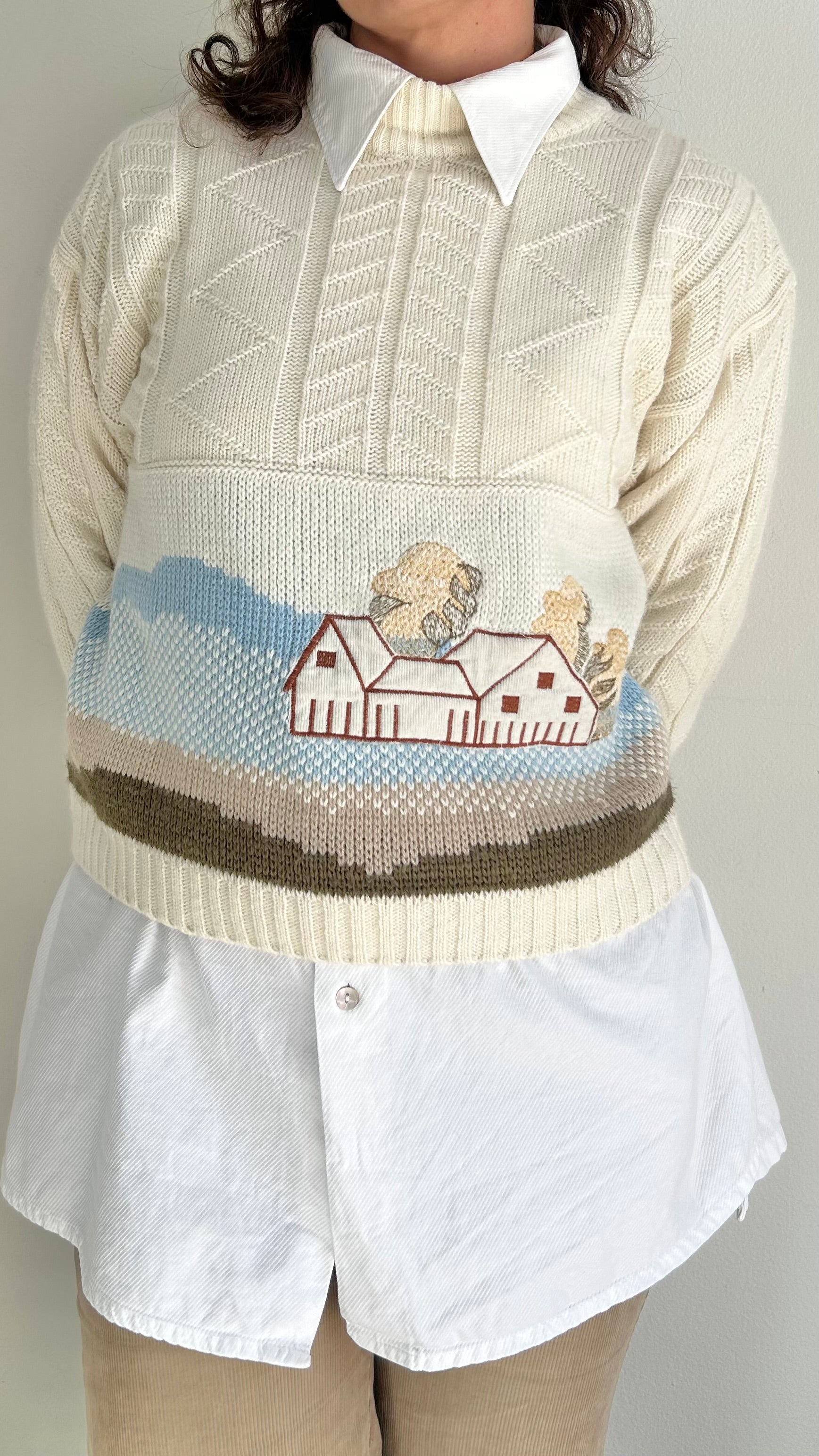 Vintage Embroidered Wool Blend Sweater