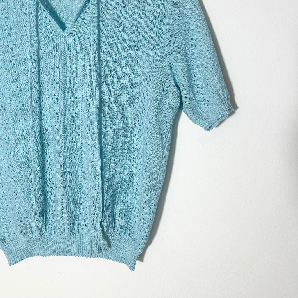 Vintage Blue Pointelle Knit Top