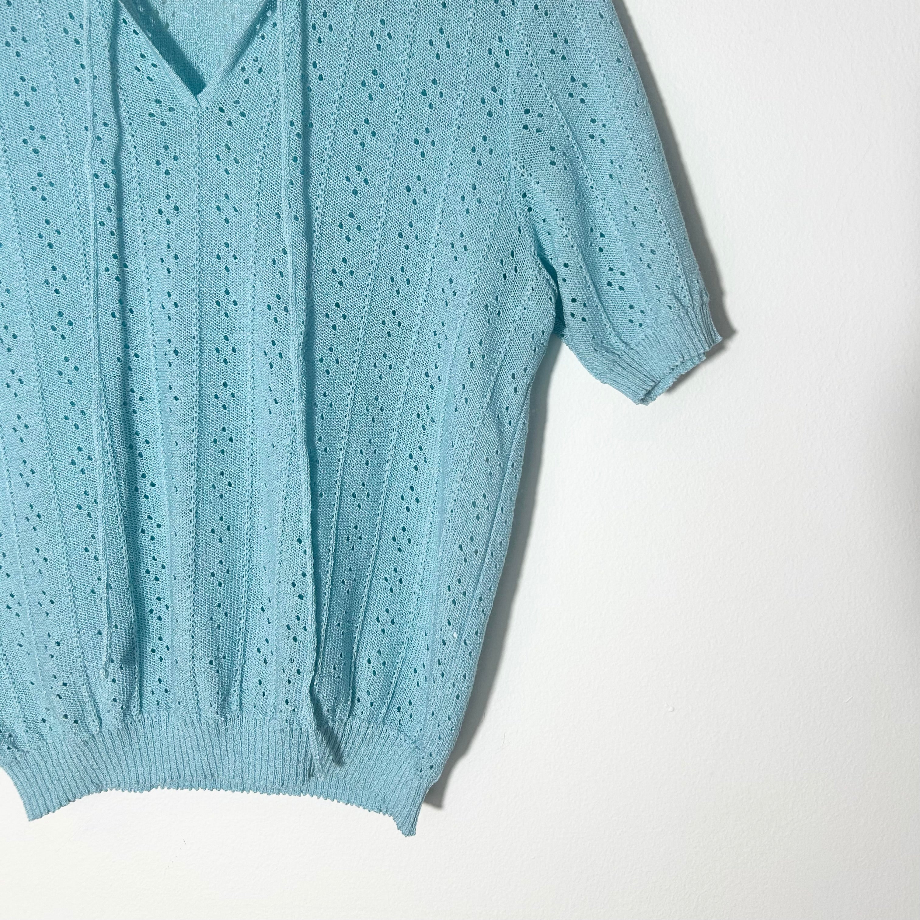 Vintage Blue Pointelle Knit Top