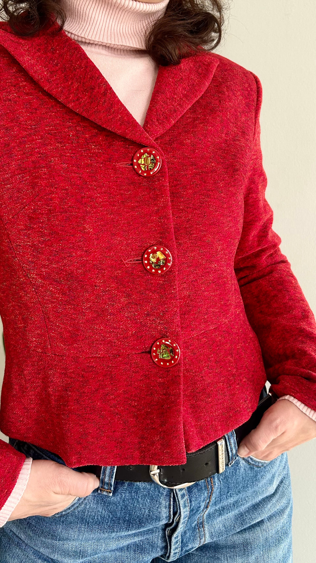 Vintage Textured Red Blazer