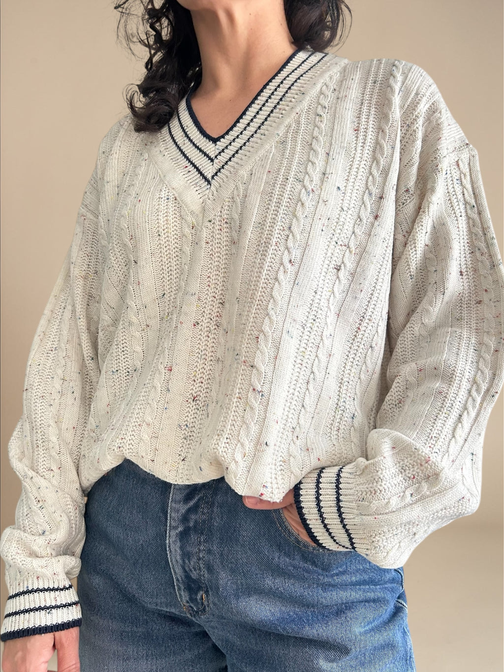 Vintage Cable Knit Flecked Sweater