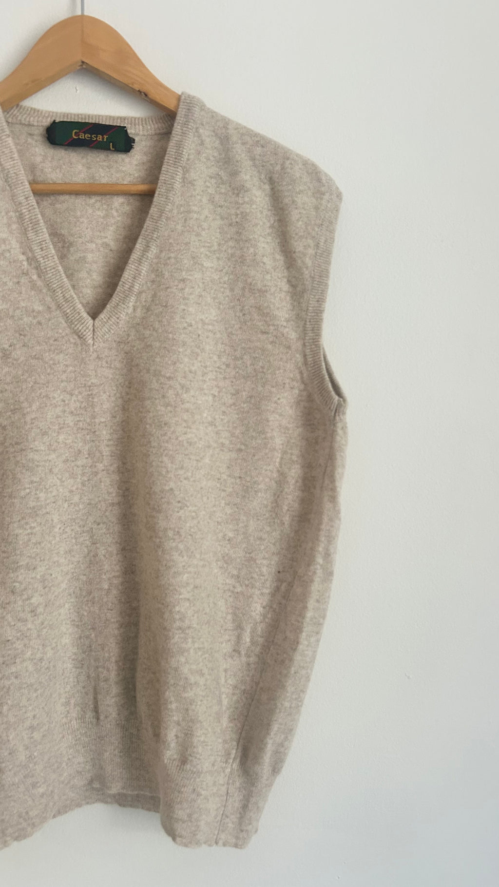 Vintage Beige Knitted V-Neck Vest