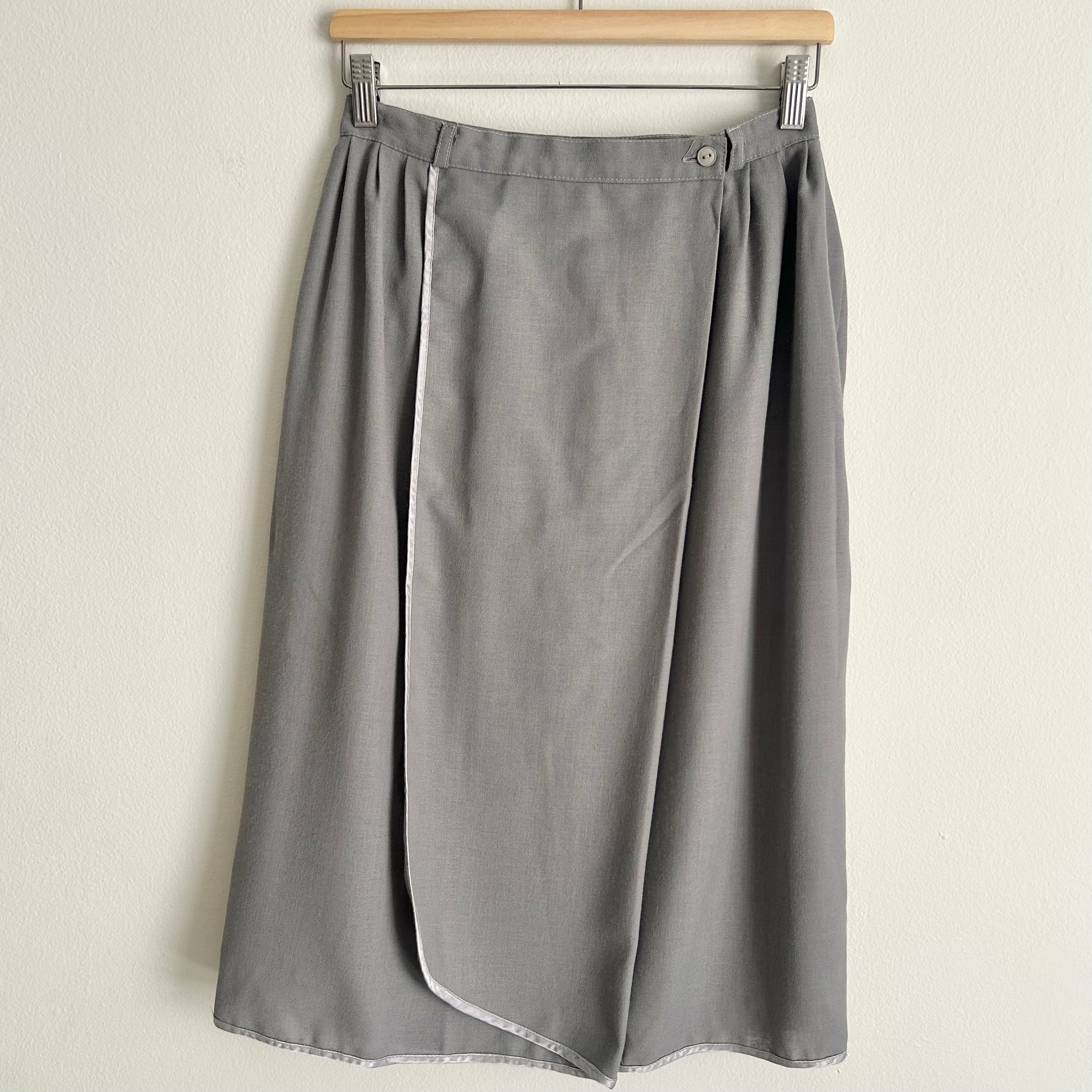 Vintage Slate Grey Wrap Midi Skirt