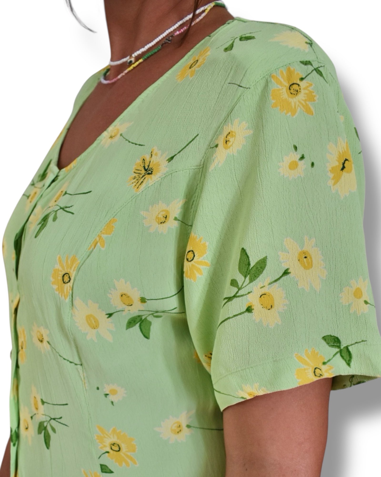 Vintage 80s/90s Green Floral Midi Dress – 100% Viscose