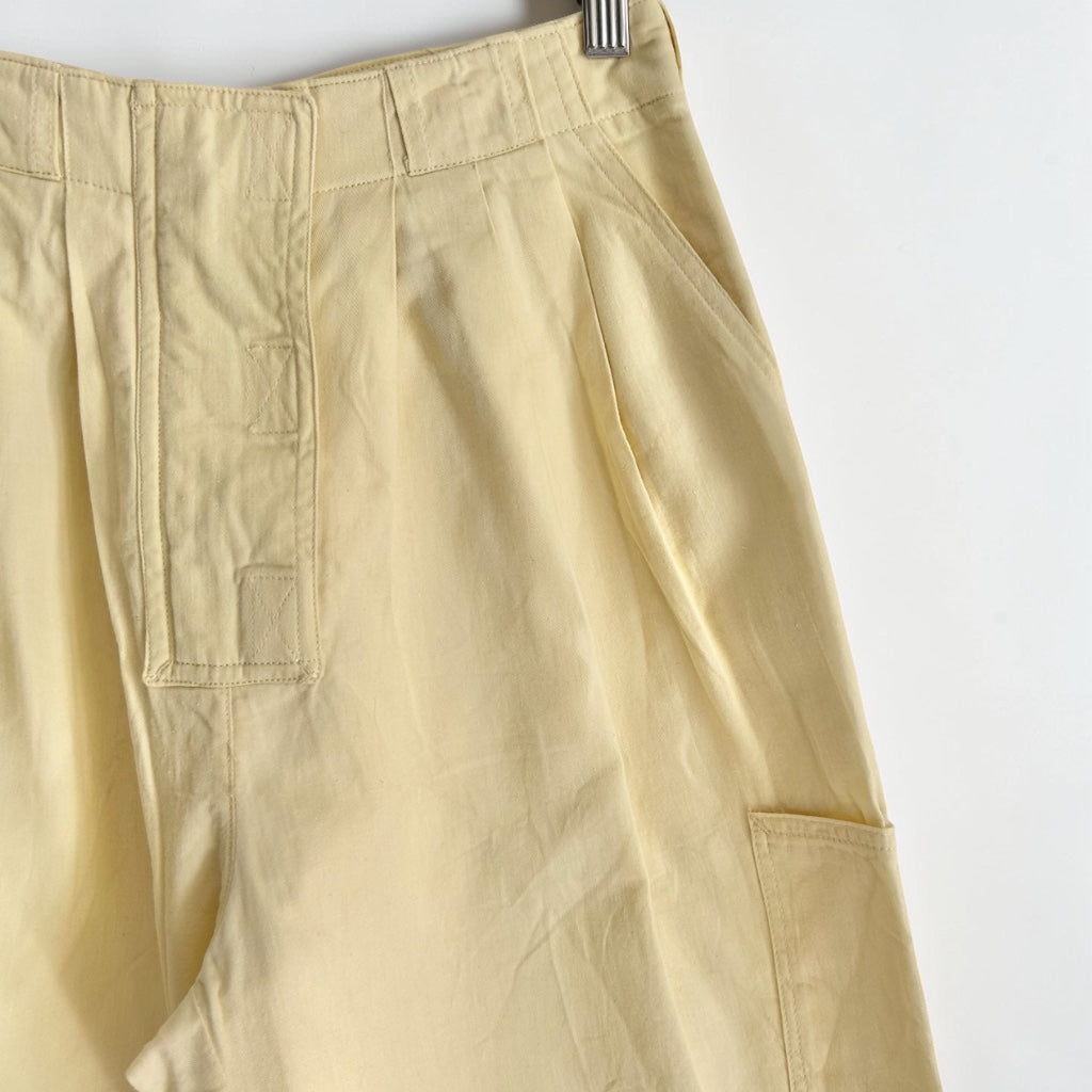 90s Butter Yellow Pleated Utility Cargo Trousers • Wide Leg