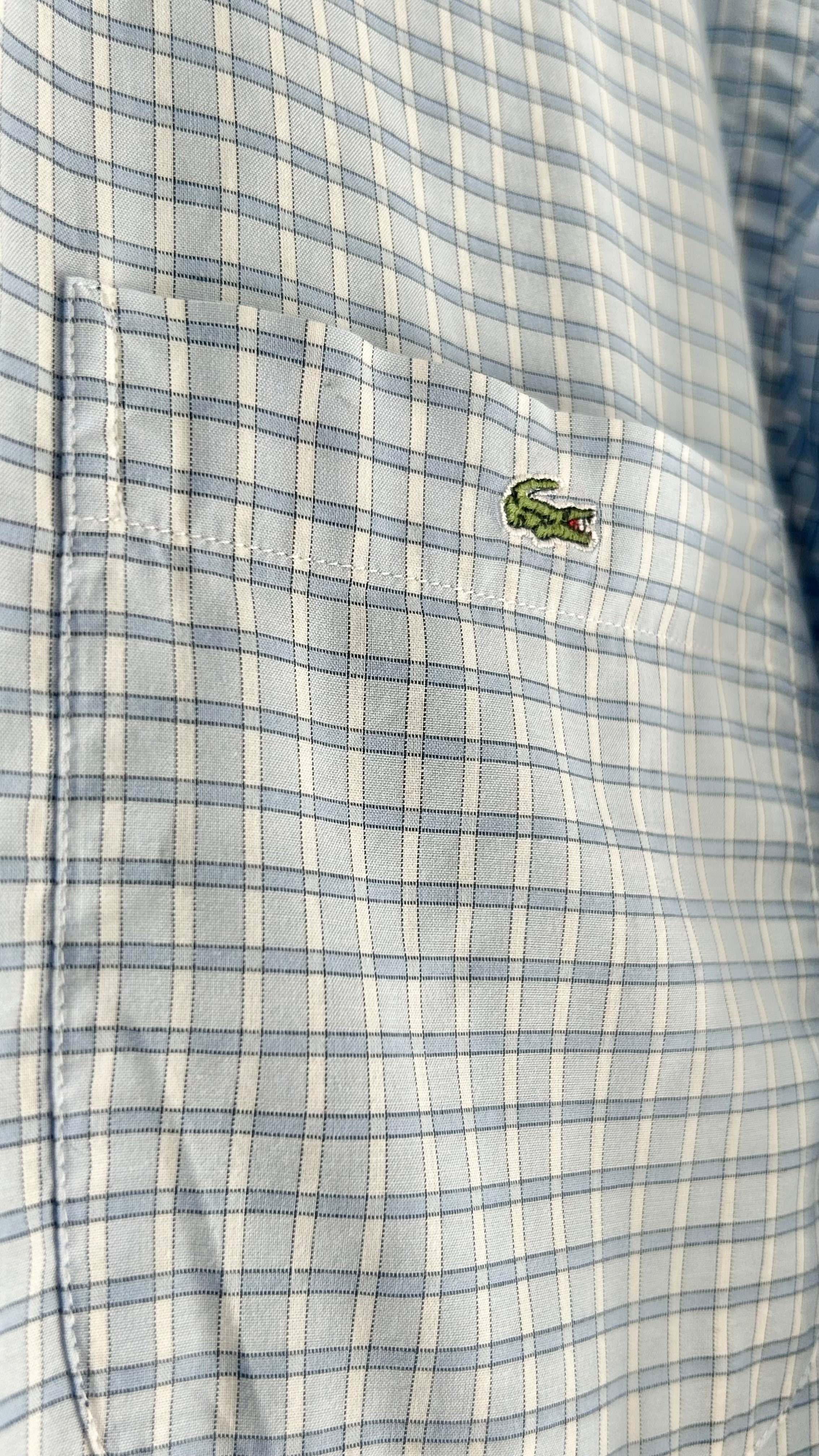 Vintage Lacoste Checked Shirt – Light Blue, 100% Cotton, Size 42