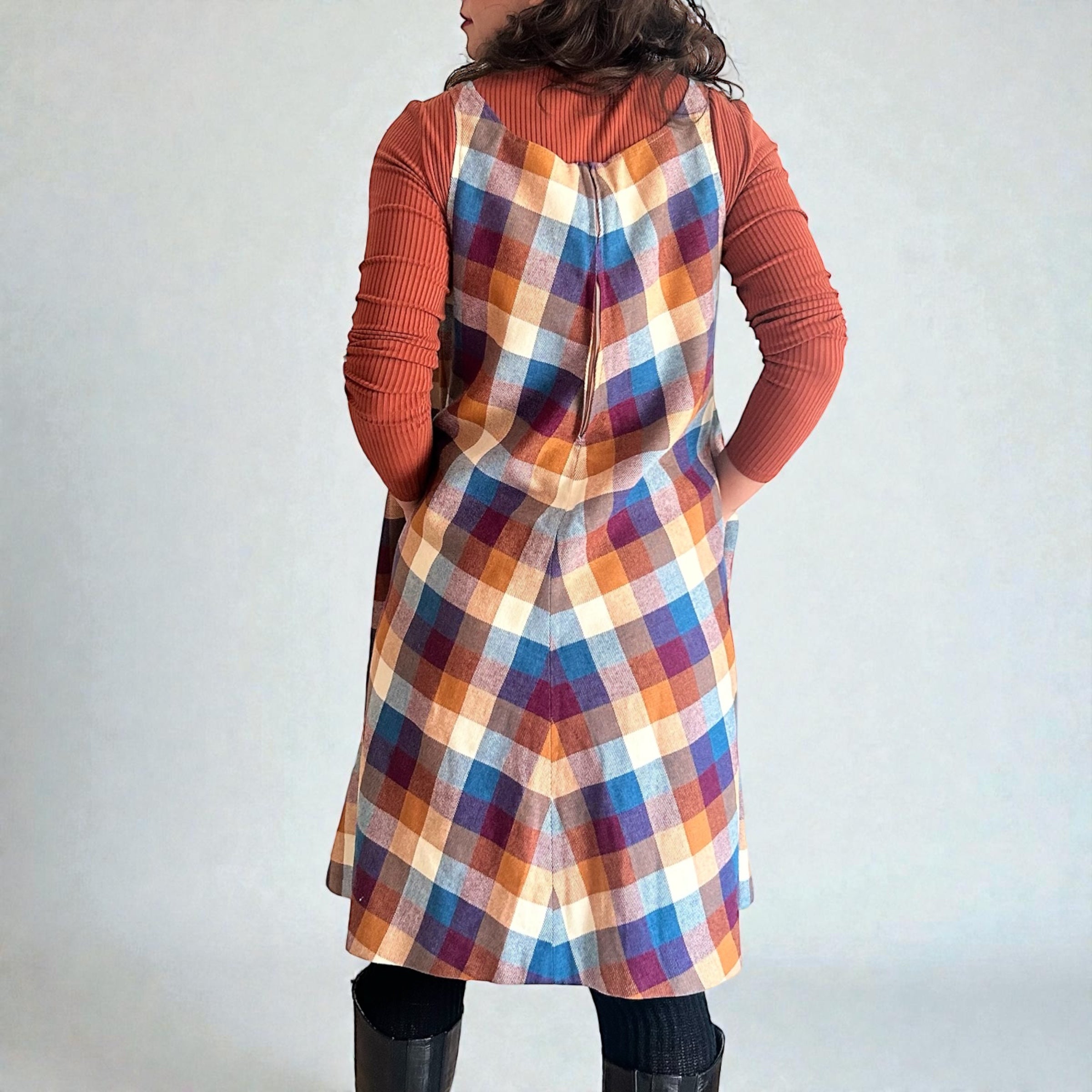 Handmade 1960s A-Line Plaid Pinafore Dress