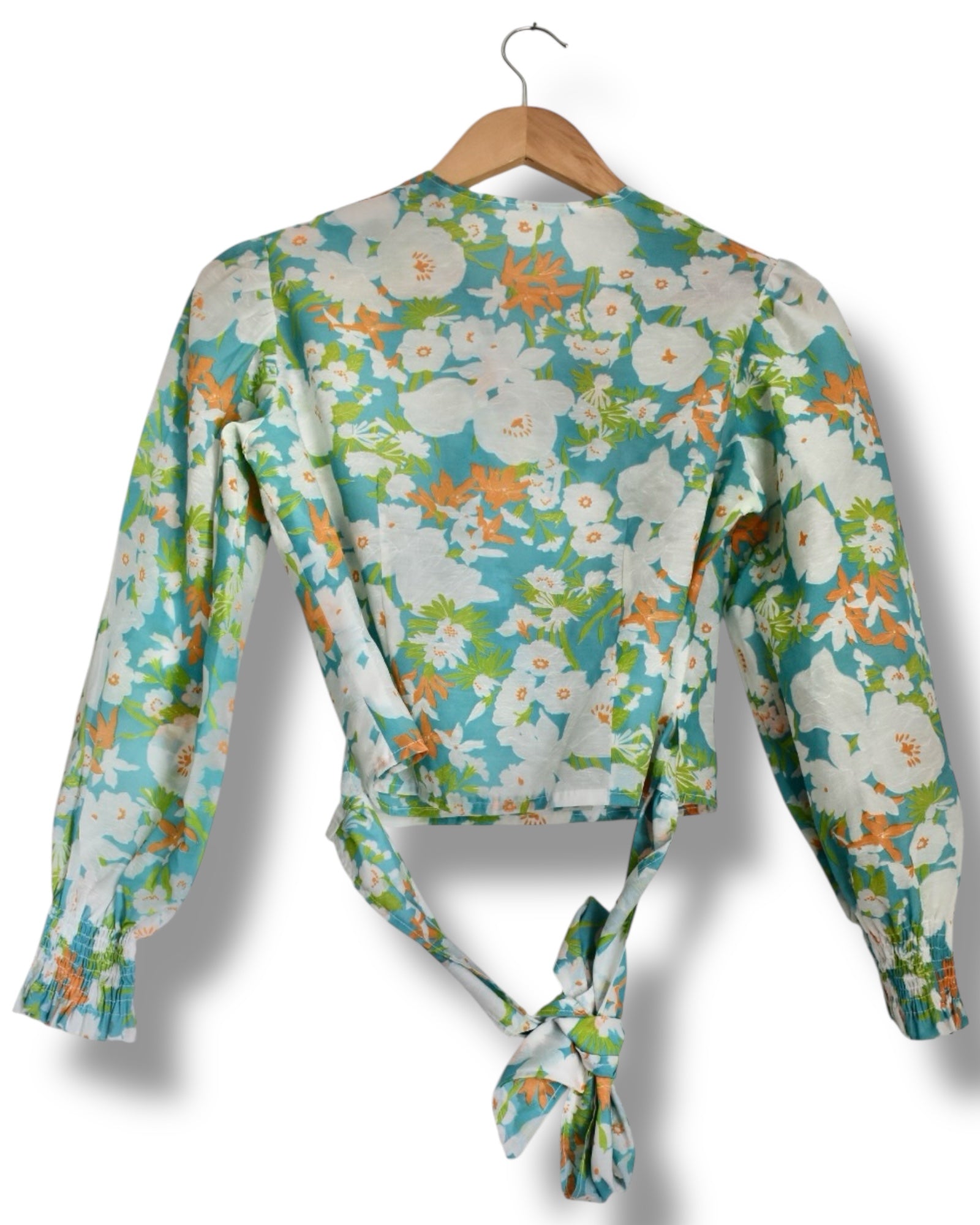 Vintage Handmade Wrap Blouse – Long Sleeve, Floral Print