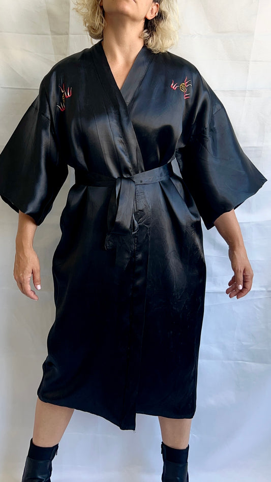 Vintage Embroidered Black Kimono