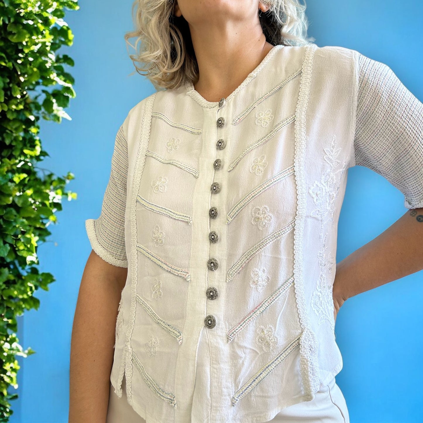 Vintage Embroidered White Top