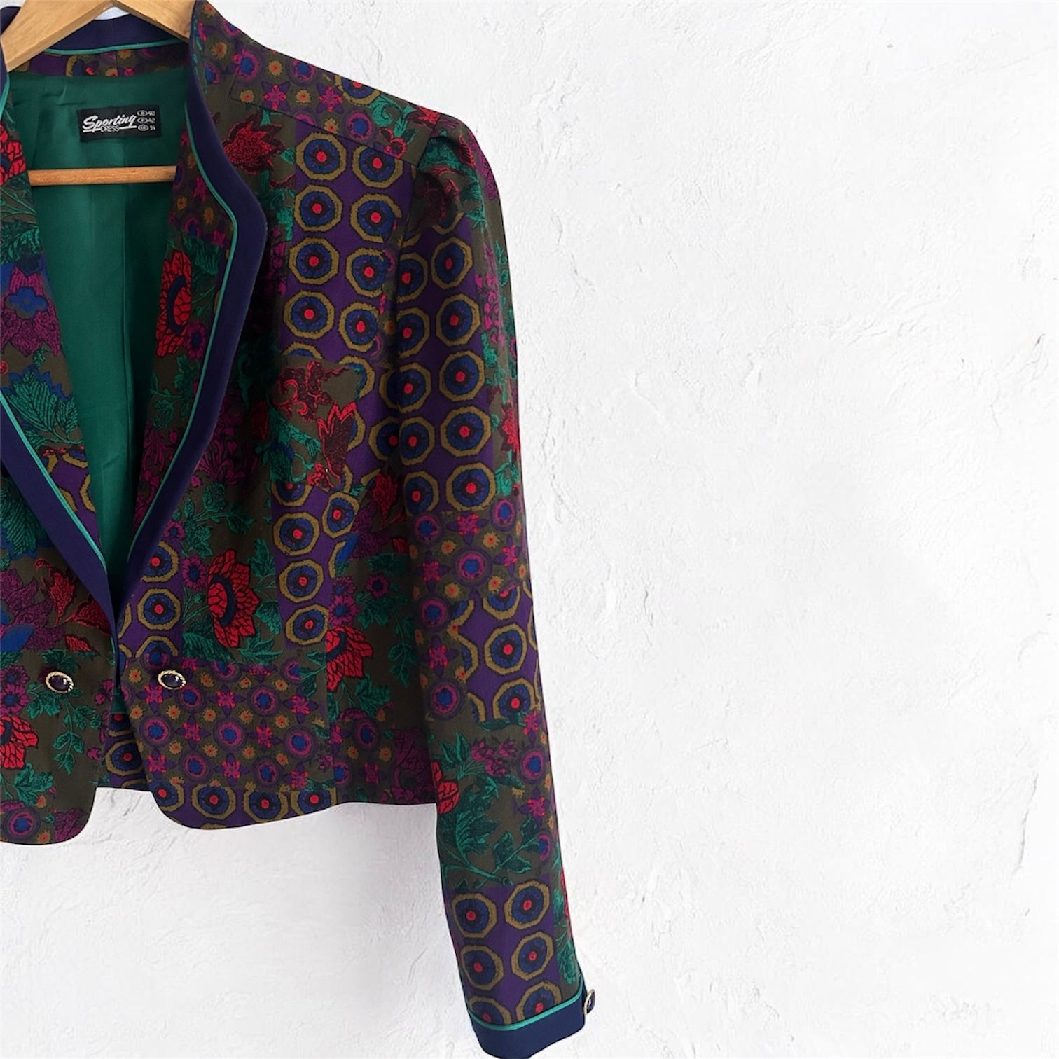 Vintage Maximalist Blazer – Dark Floral & Geometric Motif
