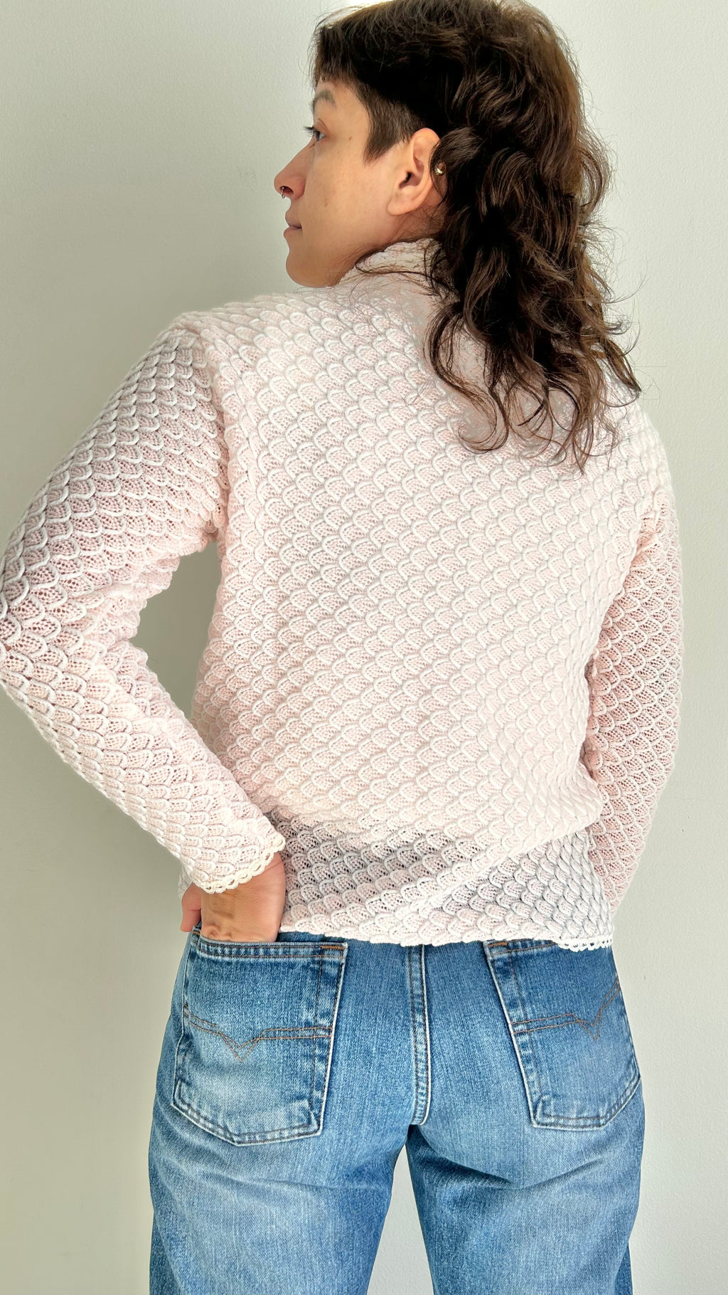 Light Pink Textured Vintage Cardigan